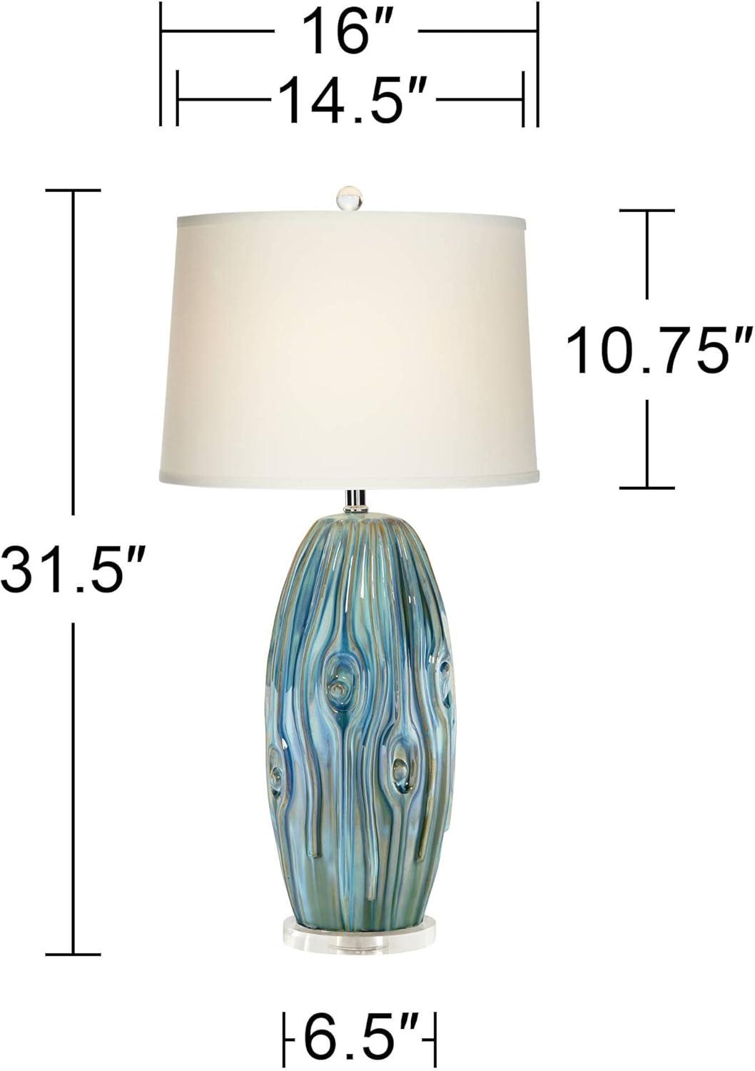 Possini Euro Design Eneya Modern Coastal Table Lamp 31" Tall Ceramic Blue Green Swirl Glaze Neutral Oval Shade for Bedroom Living Room Nightstand Home