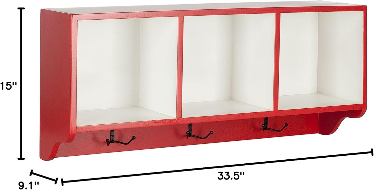 Alice Red and White Wooden Wall Shelf with Hooks