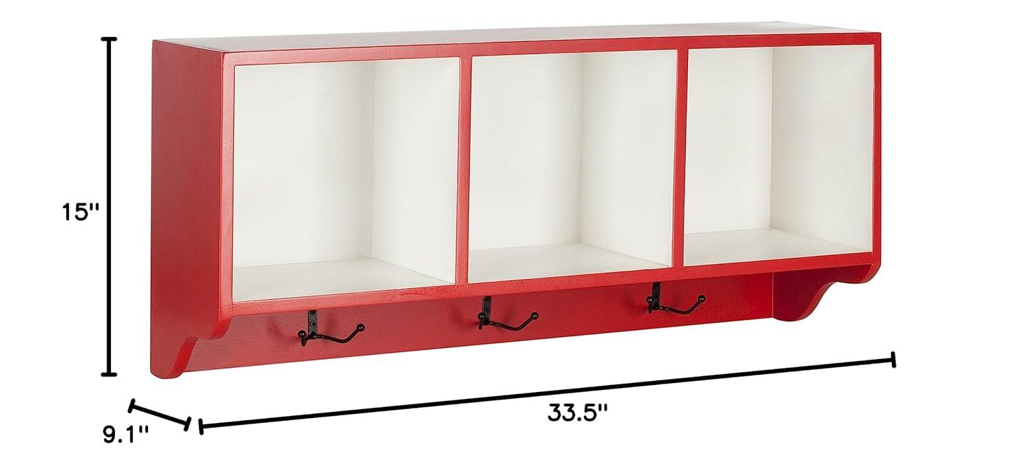 Alice Red and White Wooden Wall Shelf with Hooks