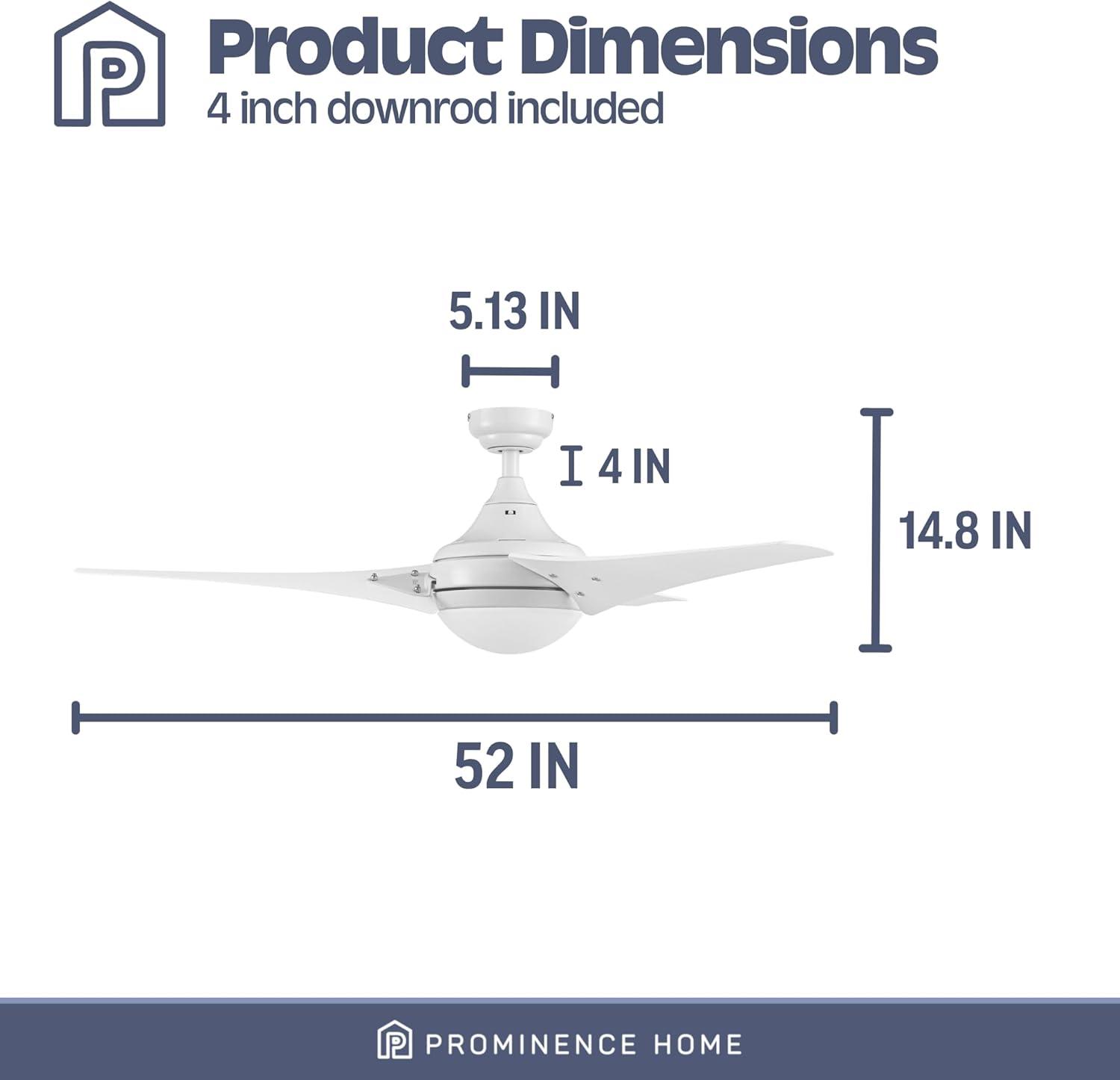 Prominence Home 51873-45 52 in. Remote Control Contemporary Indoor LED Ceiling Fan with Light - White