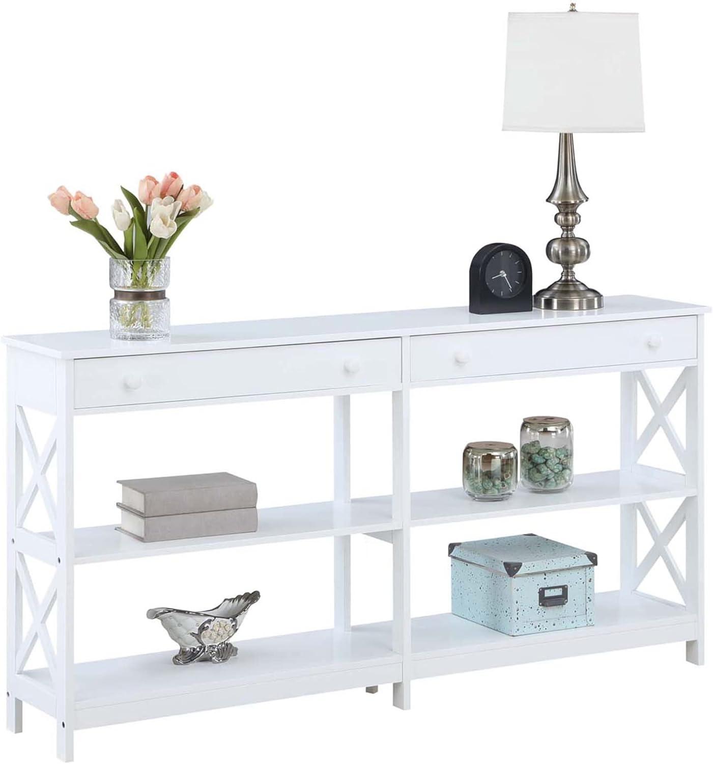 Oxford White 60" Console Table with Storage Shelves and Drawers