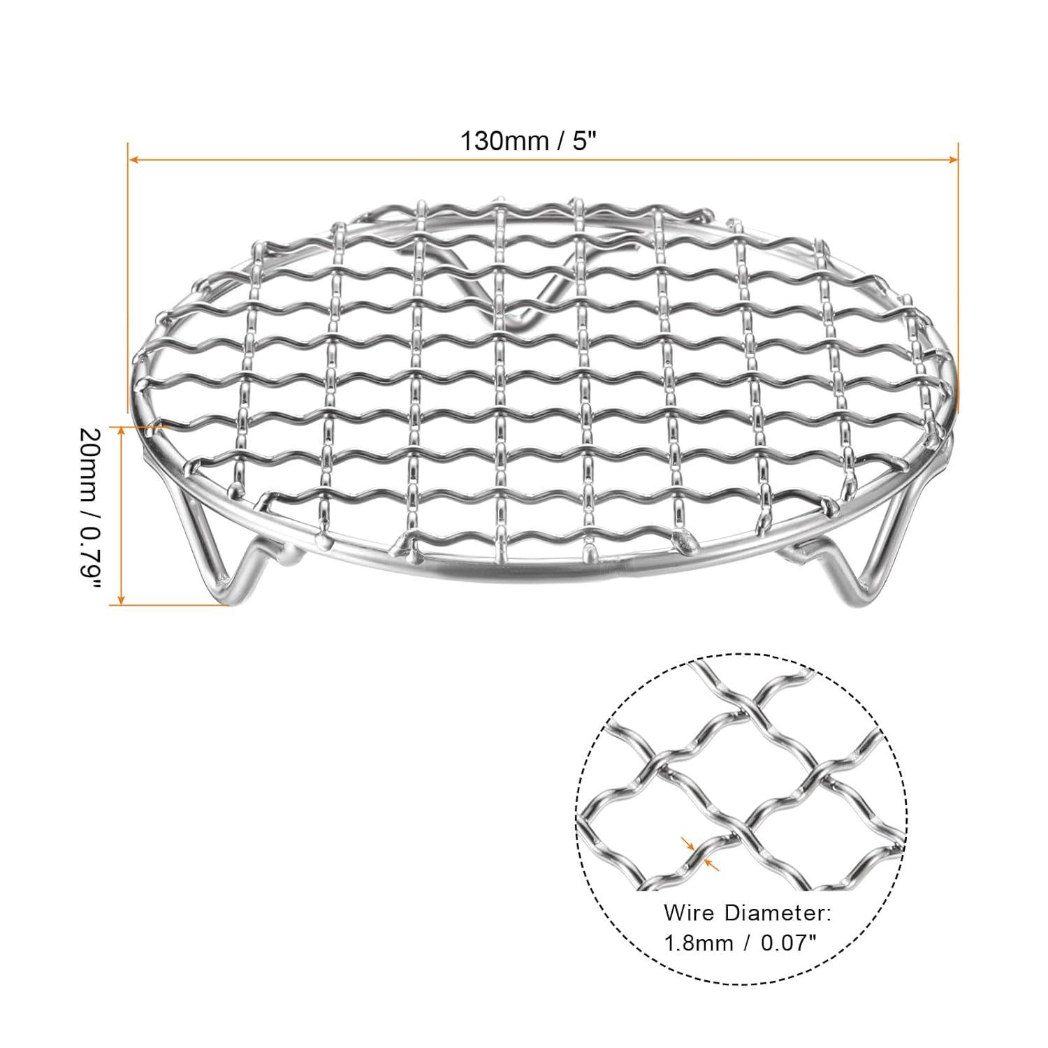 HARFINGTON 2pcs Round Cooking Rack 5-inch 201 Stainless Steel Cross Wire Barbecue Grill Net with 20mm Legs for Cooking Baking Steaming BBQ