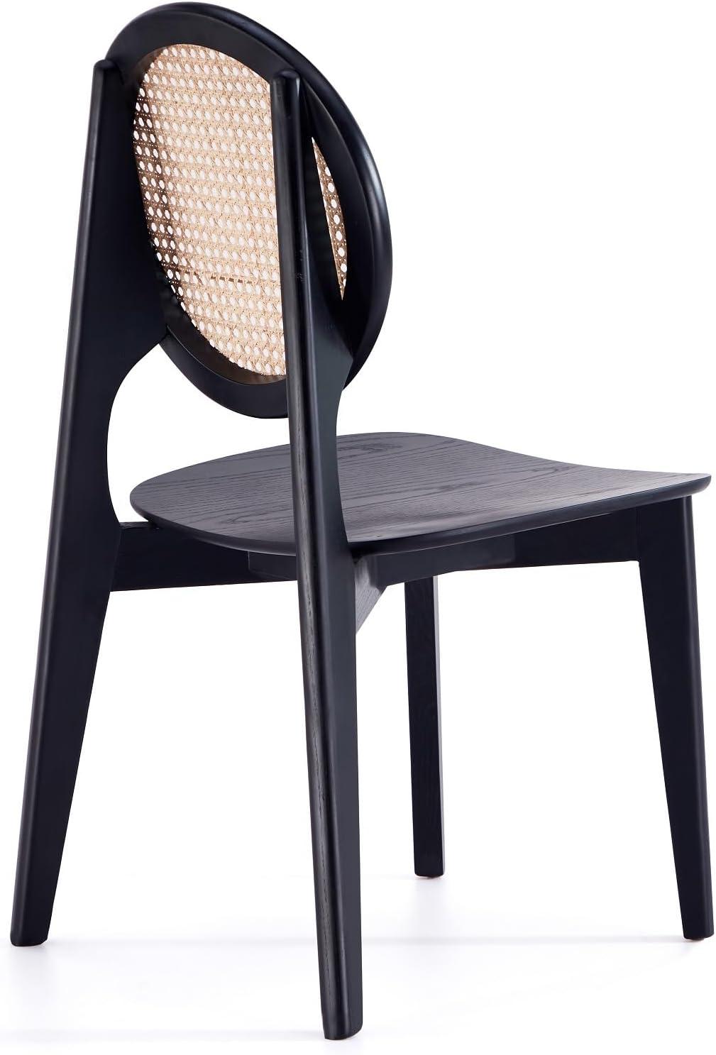 Set of 2 Versailles Round Dining Chairs Black/Natural - Manhattan Comfort: Mid-Century Modern, Ash Wood Frame, No Assembly Required