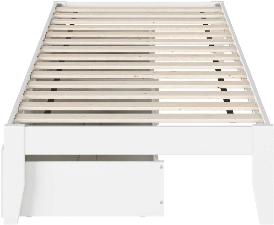 White Twin Platform Bed with Storage Drawers and USB Charger