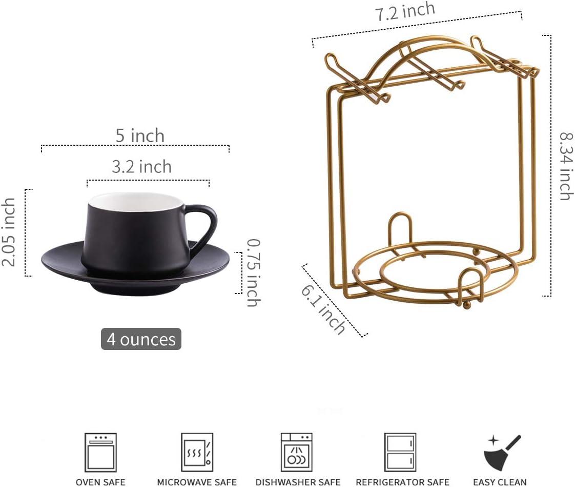 QXXSJ Coffee Cup Set Espresso Cups With Saucers Set With Cup Holder 4 Oz Espresso Cup Set Of 6 - Demitasse Cups Black (Set of 6)