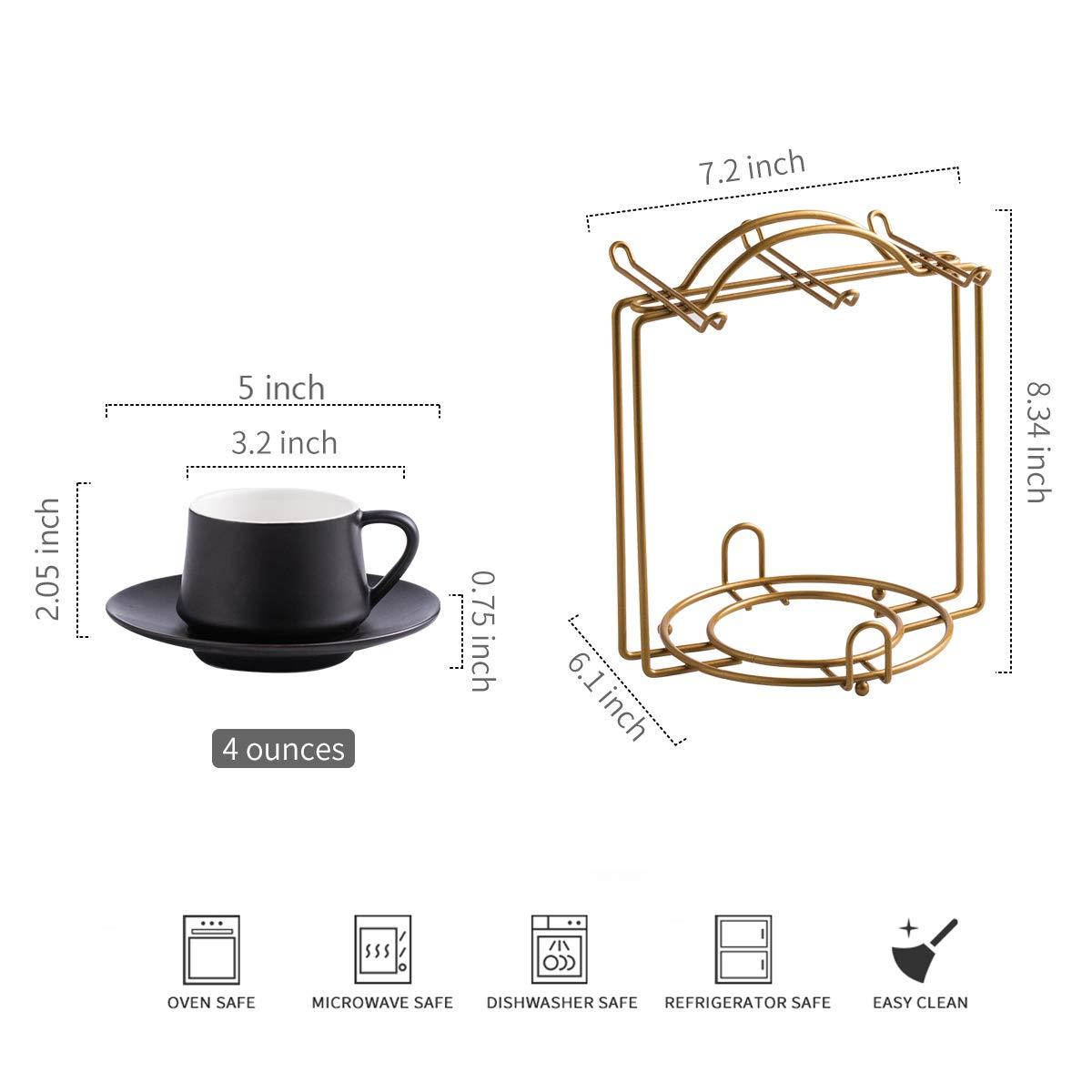 QXXSJ Coffee Cup Set Espresso Cups With Saucers Set With Cup Holder 4 Oz Espresso Cup Set Of 6 - Demitasse Cups Black (Set of 6)