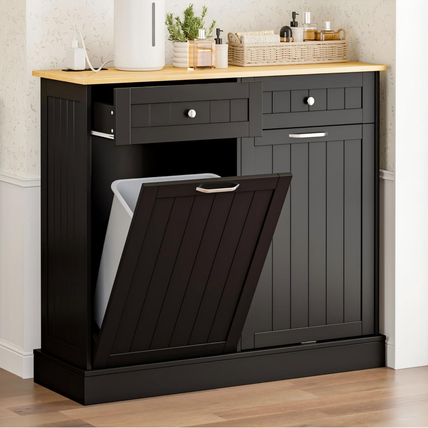 Betterhood Havant Double Tilt Out Trash Cabinet 20 Gallons Wooden Free Standing(Not include trash can)