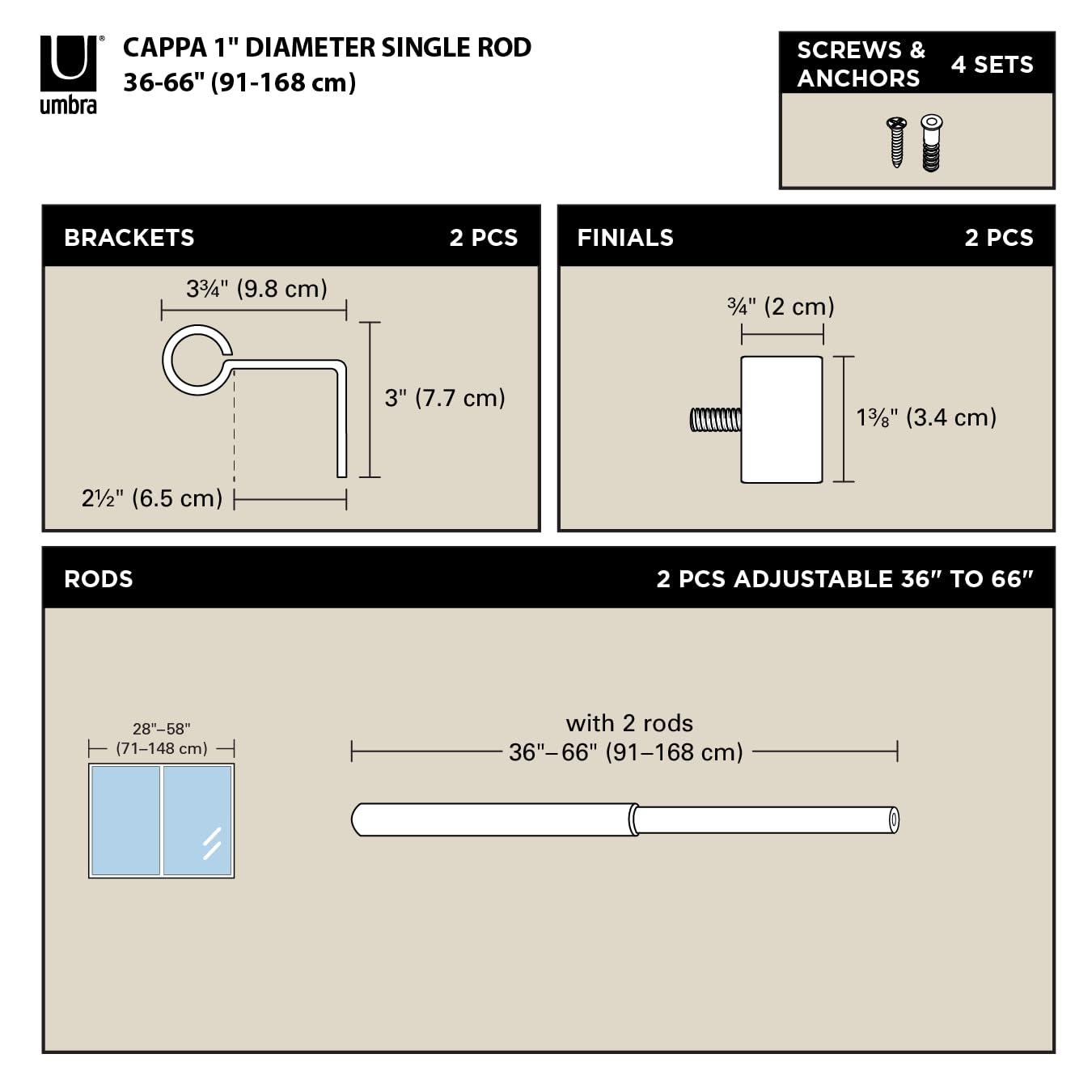 Porta Curtain Rod - Nickel / 36"-66"