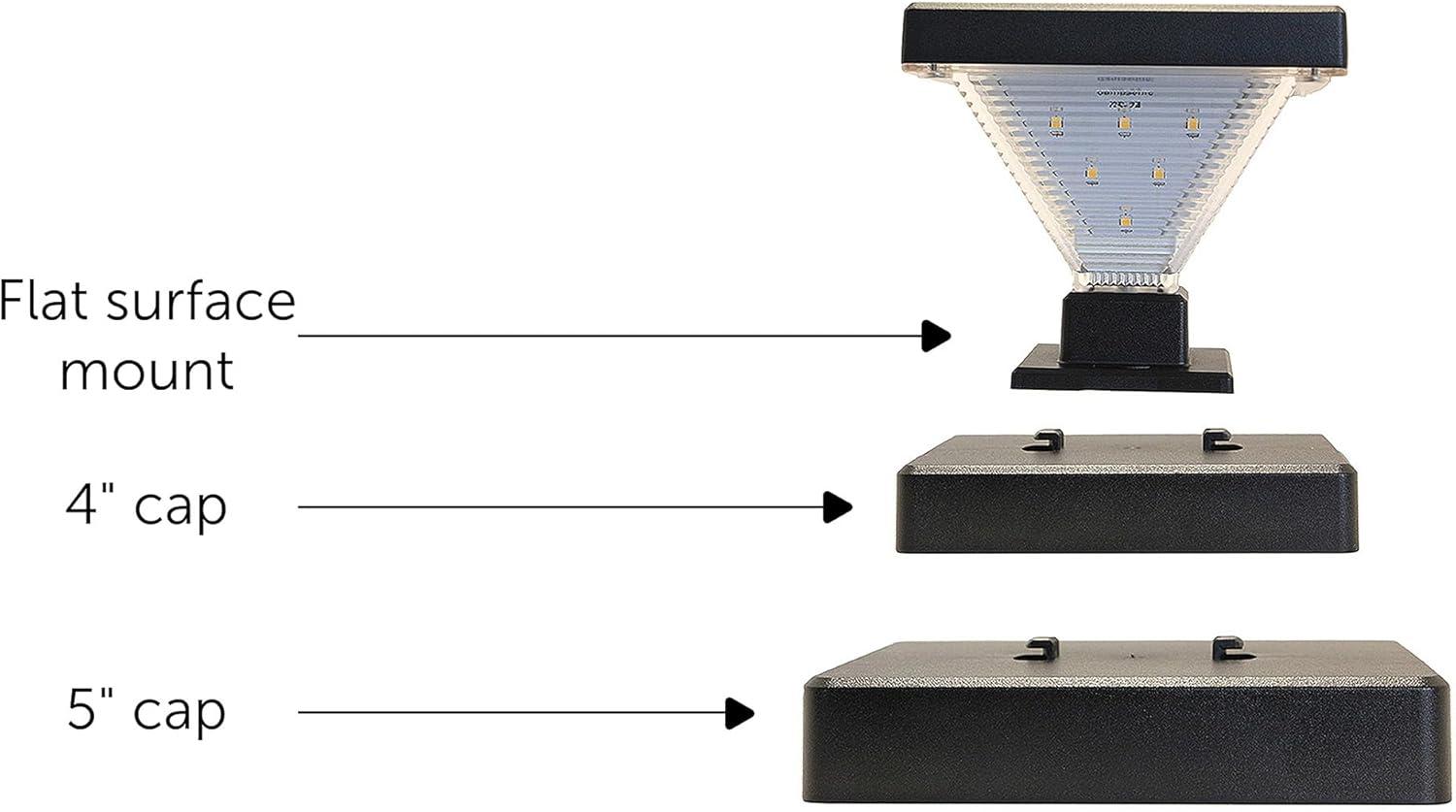 Gama Sonic Luxor Black 4x4 and 5x5 Solar LED Deck Post Cap Light with Warm White and Hi/Lo Mode for Backyard and Wood Fence(2-Pack) (Set of 2)