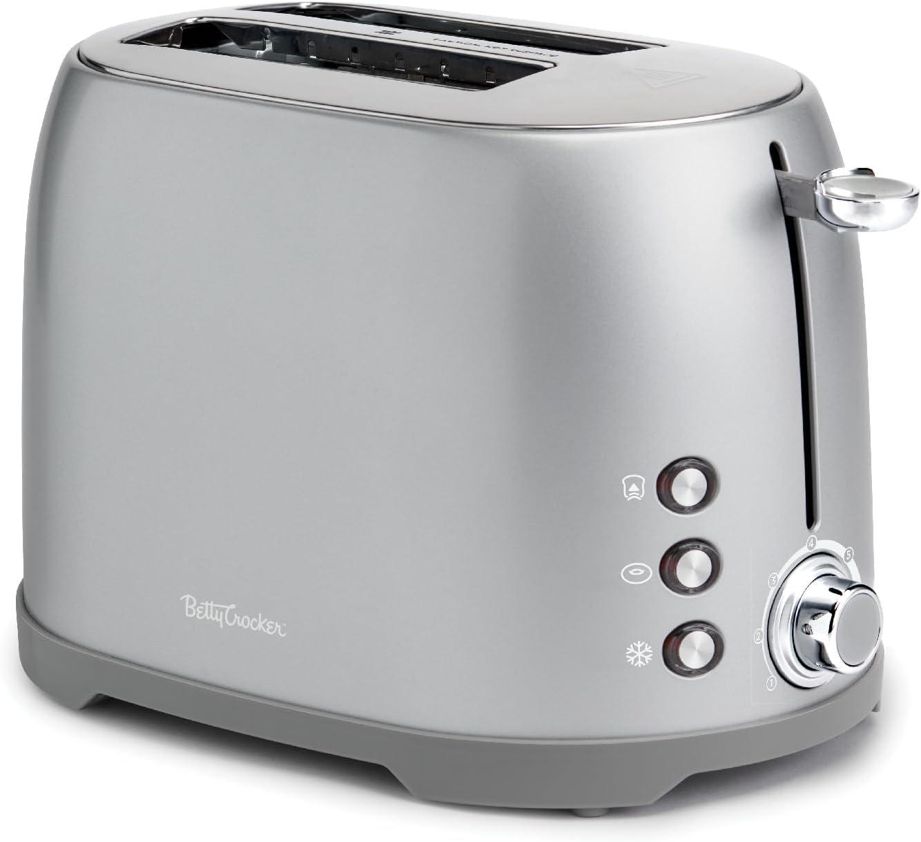 Silver Stainless Steel 2-Slice Toaster with Wide Slots and Crumb Tray