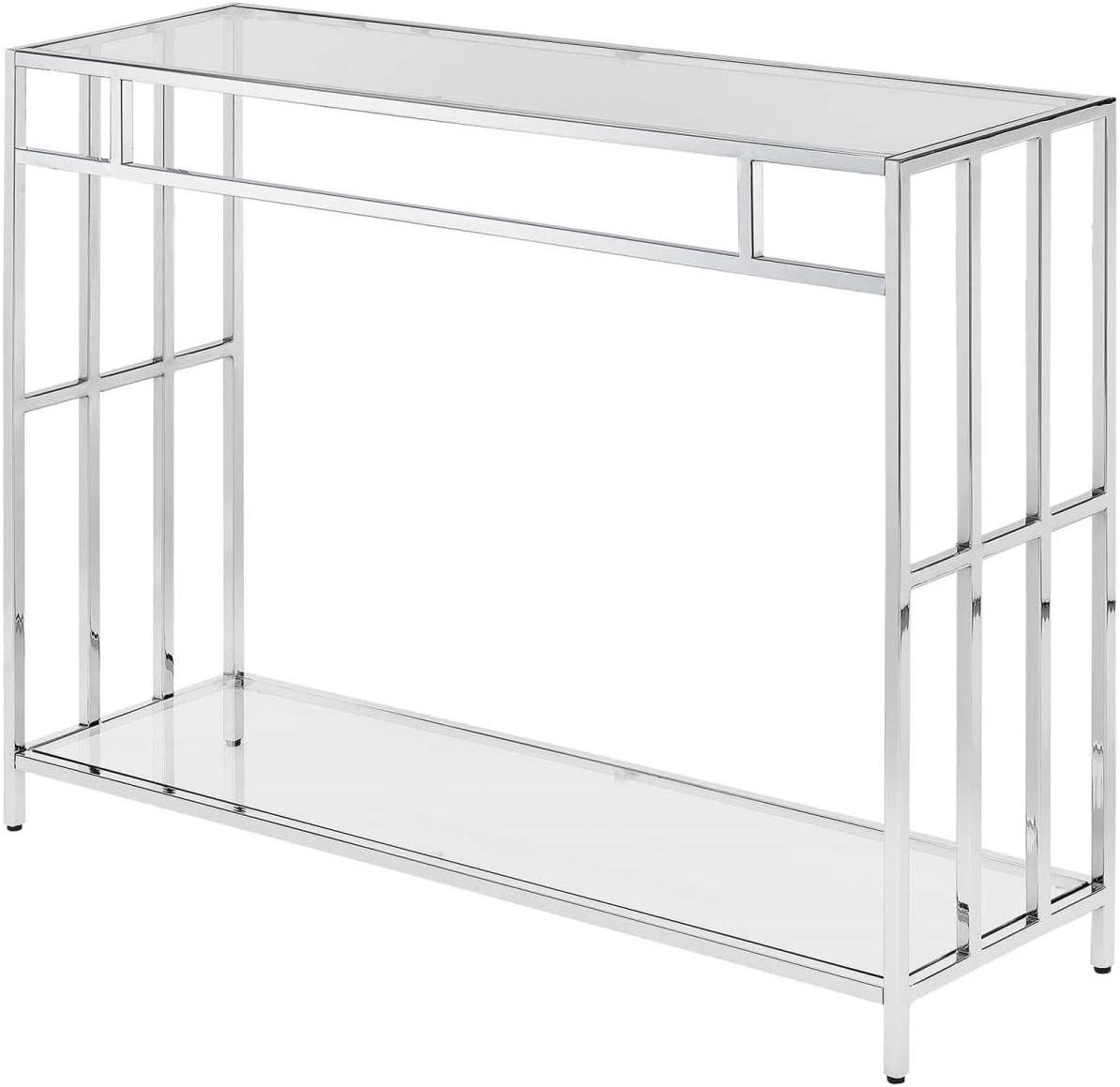 Convenience Concepts Mission Console Table in Mirrored Glass and Chrome Frame