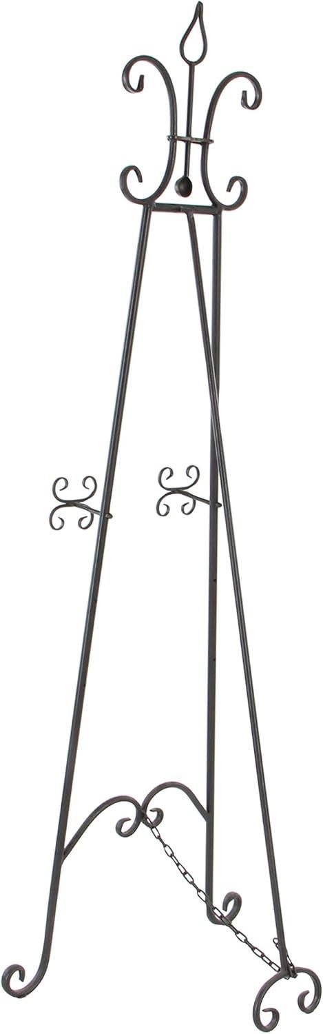 DecMode Traditional Black Metal Easel with Fleur de Lis Designs and Support Chain, 23"W x 66"H