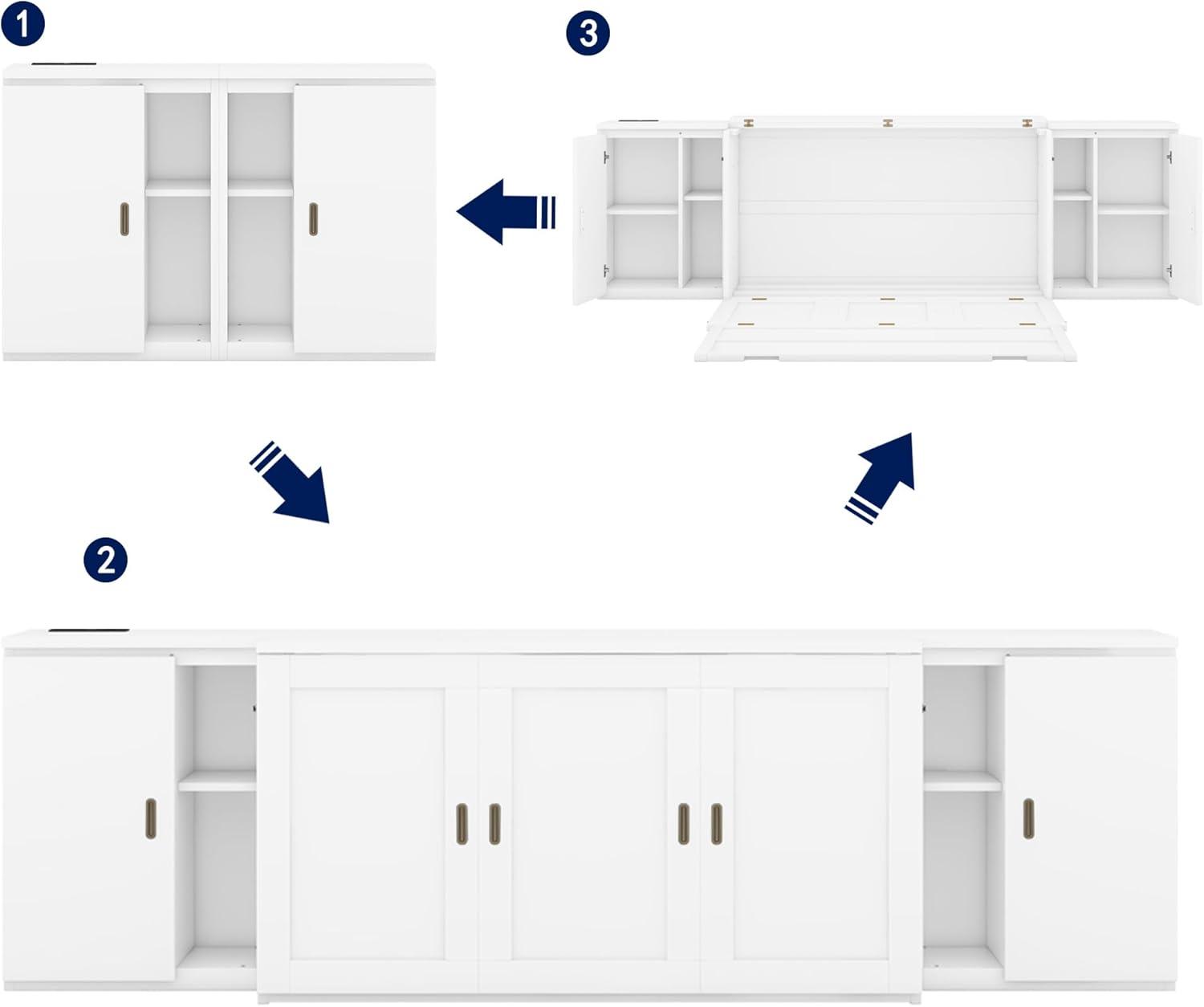 Queen Size Murphy Bed with Shelves, Cabinets and USB Ports, Space-Saving Wall Bed Frames