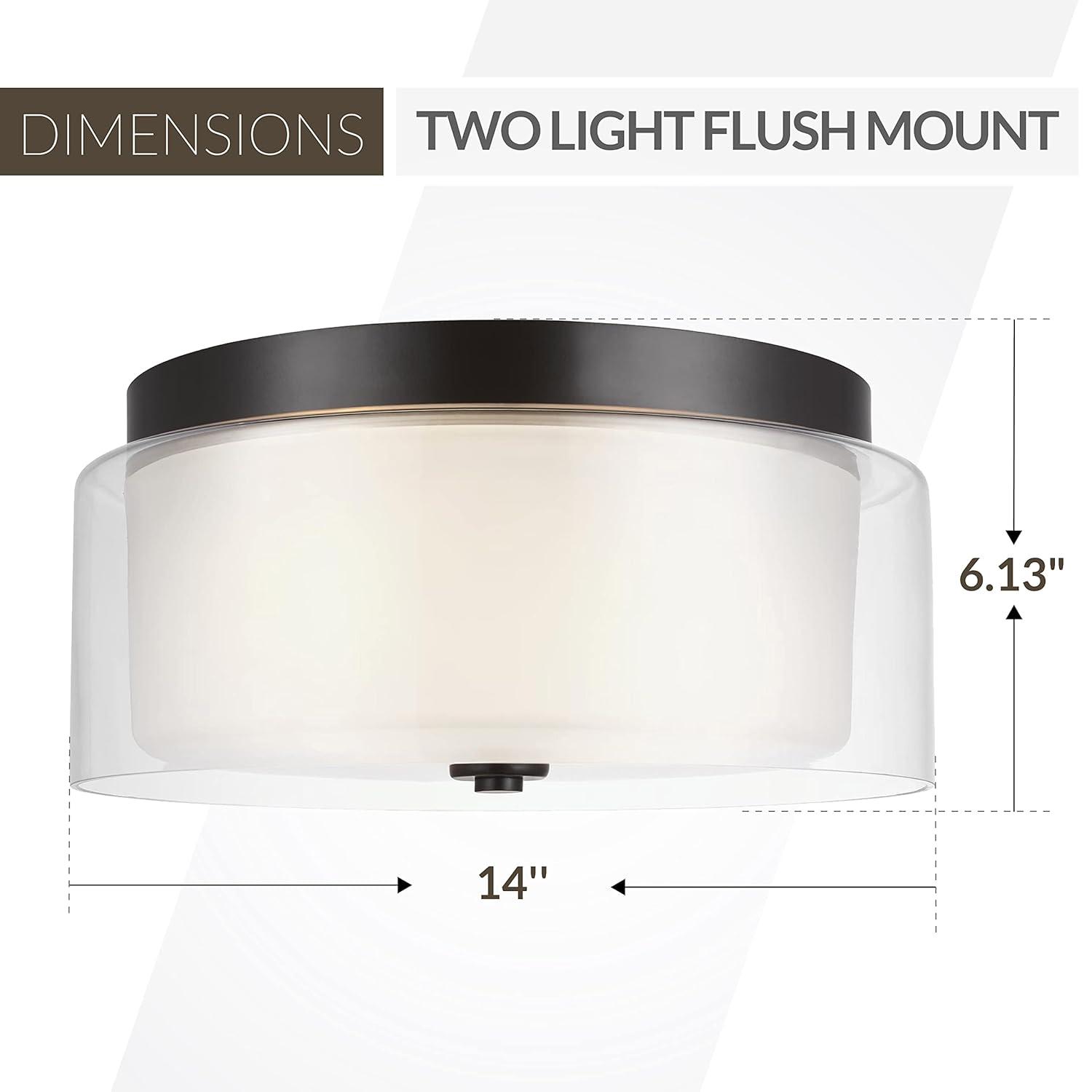 Elmwood Park 14 in. 2-Light Bronze Modern Transitional Flush Mount with Satin Etched Glass Shade