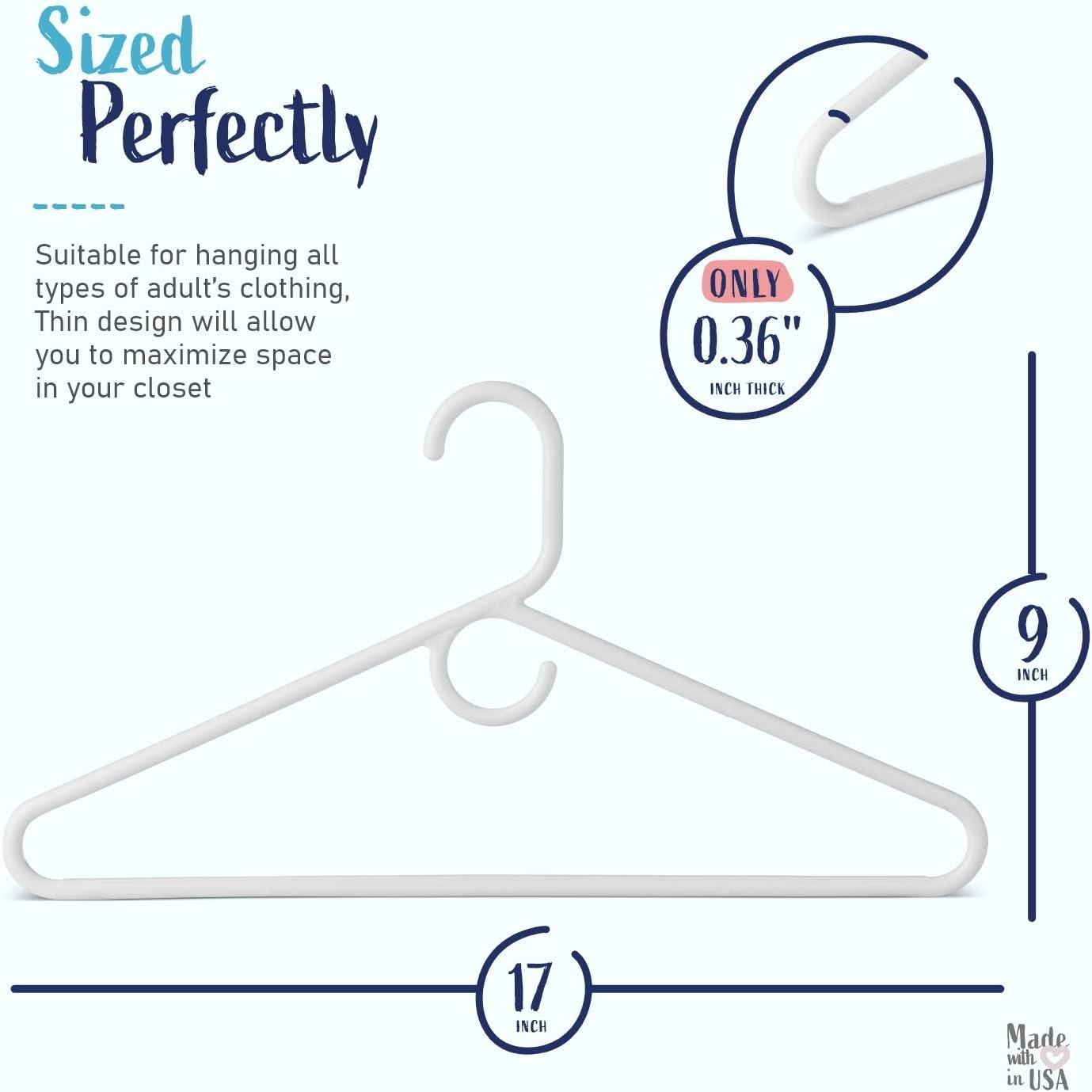 Hangorize USA-Made Heavy Duty Plastic Hangers, White - Pack of 24 Clothes Hangers with Hook for Scarves, Belts, Straps - Clothing, Suit, and Coat Hangers for Everyday Use