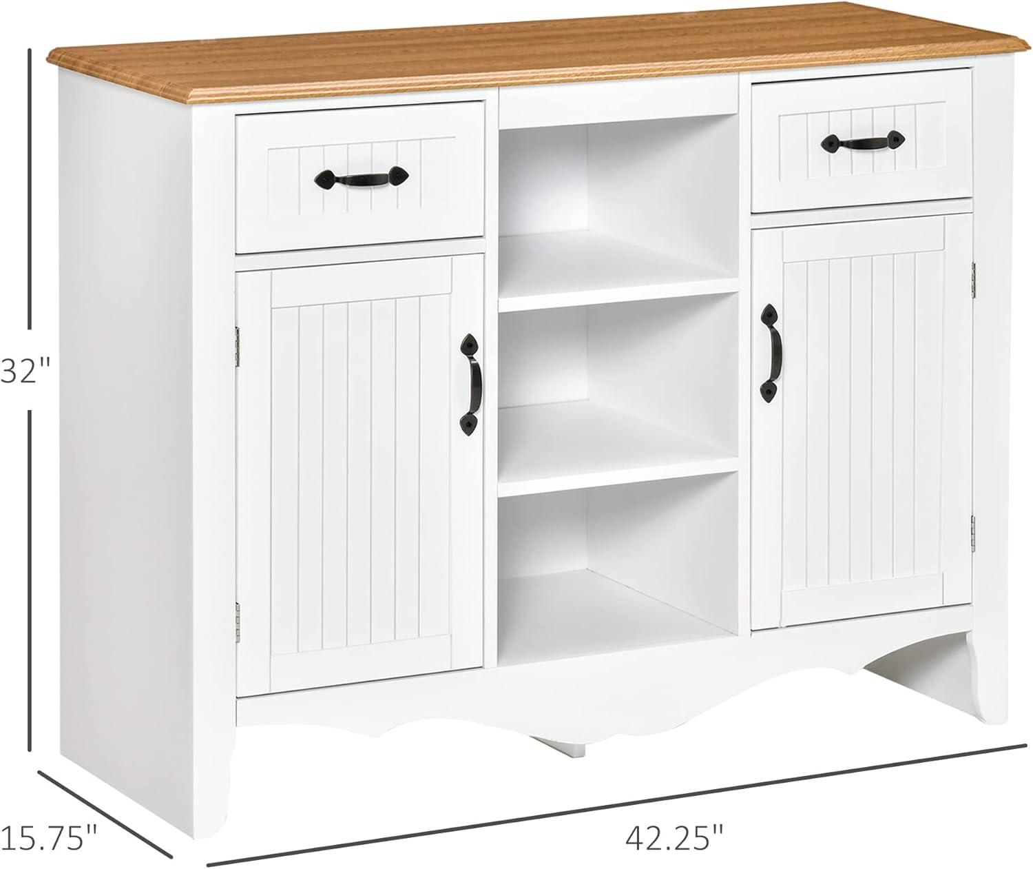 White and Natural 42" Engineered Wood Sideboard Buffet Cabinet