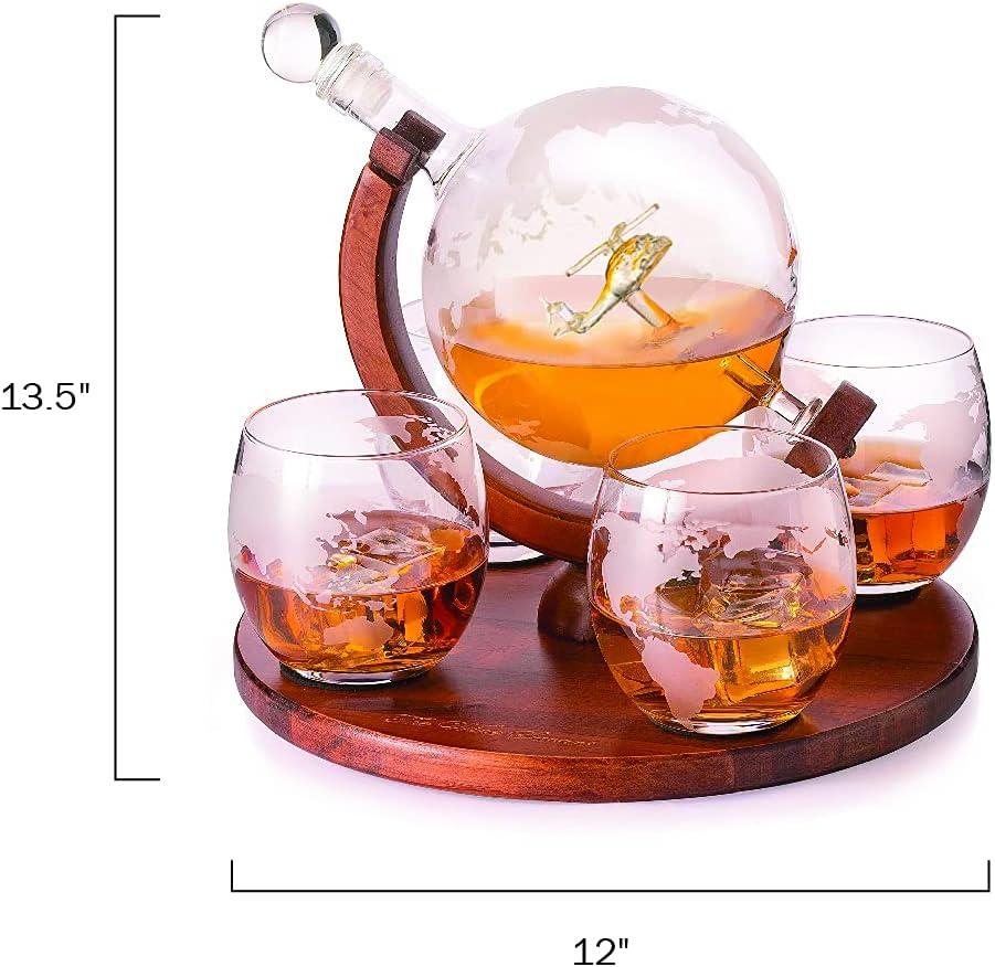 Lead-Free Glass Globe Whiskey Decanter Set with Helicopter Design