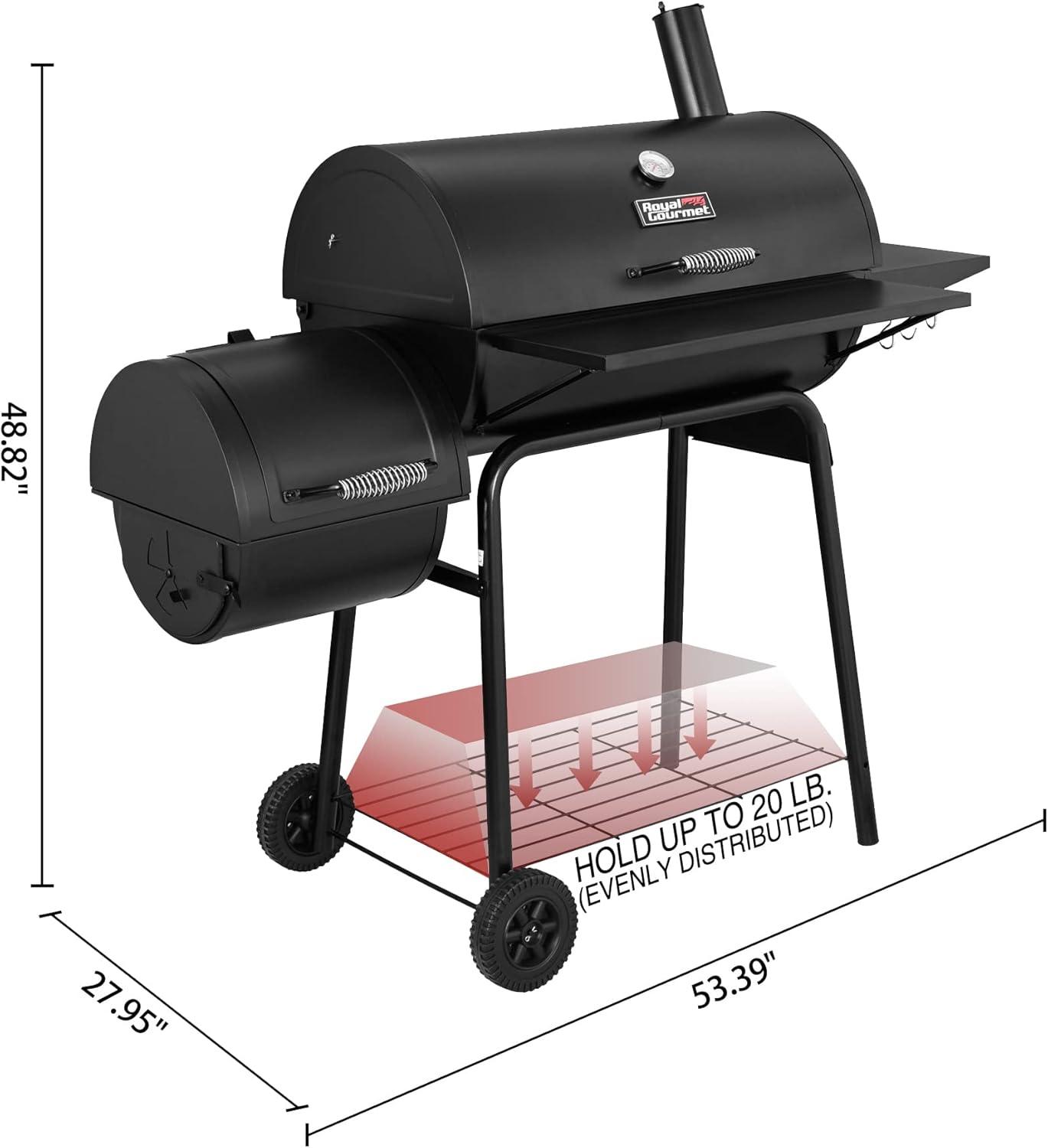 Royal Gourmet Black 48" Charcoal Grill with Offset Smoker