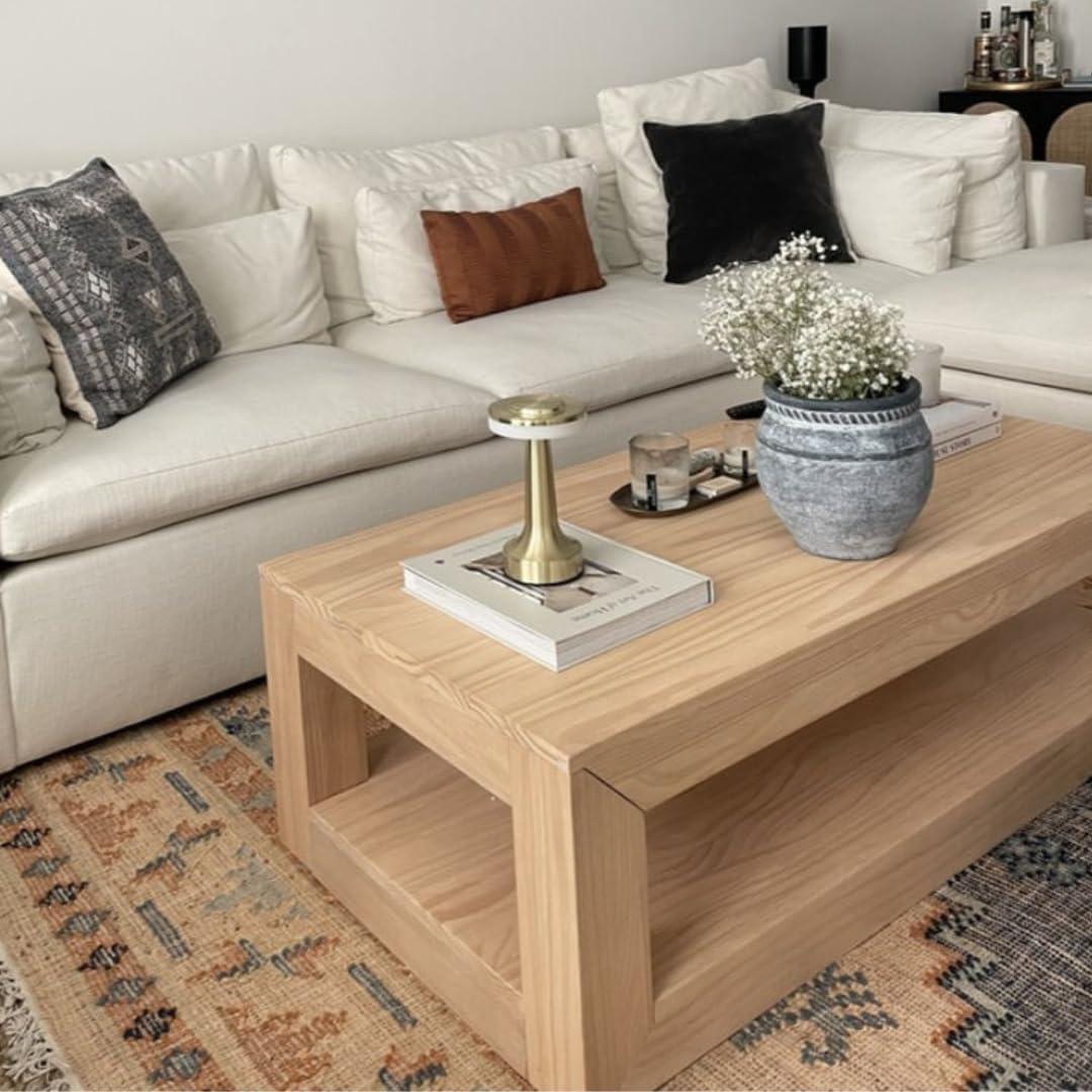 Plank+Beam Modern Rectangular Coffee Table with Shelf, 48", Solid Wood Table