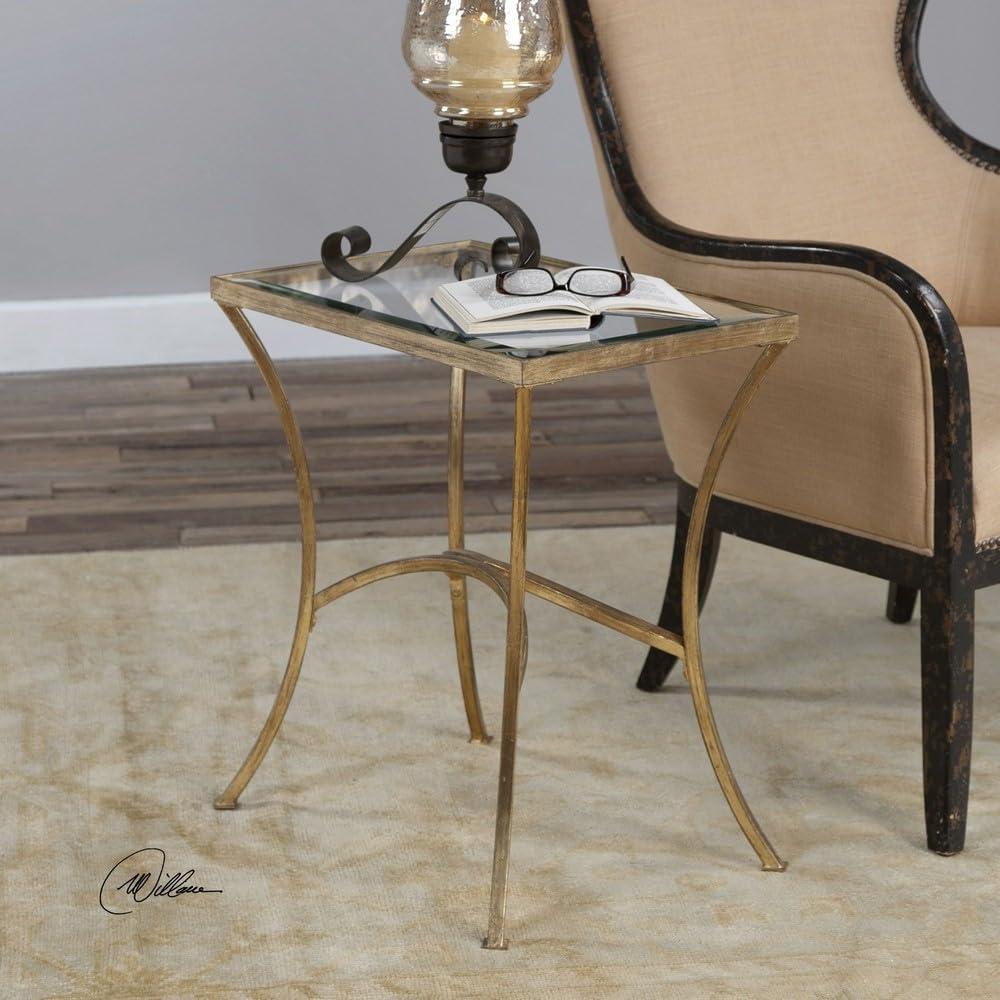 Antiqued Gold Leaf Rectangular Glass Top End Table