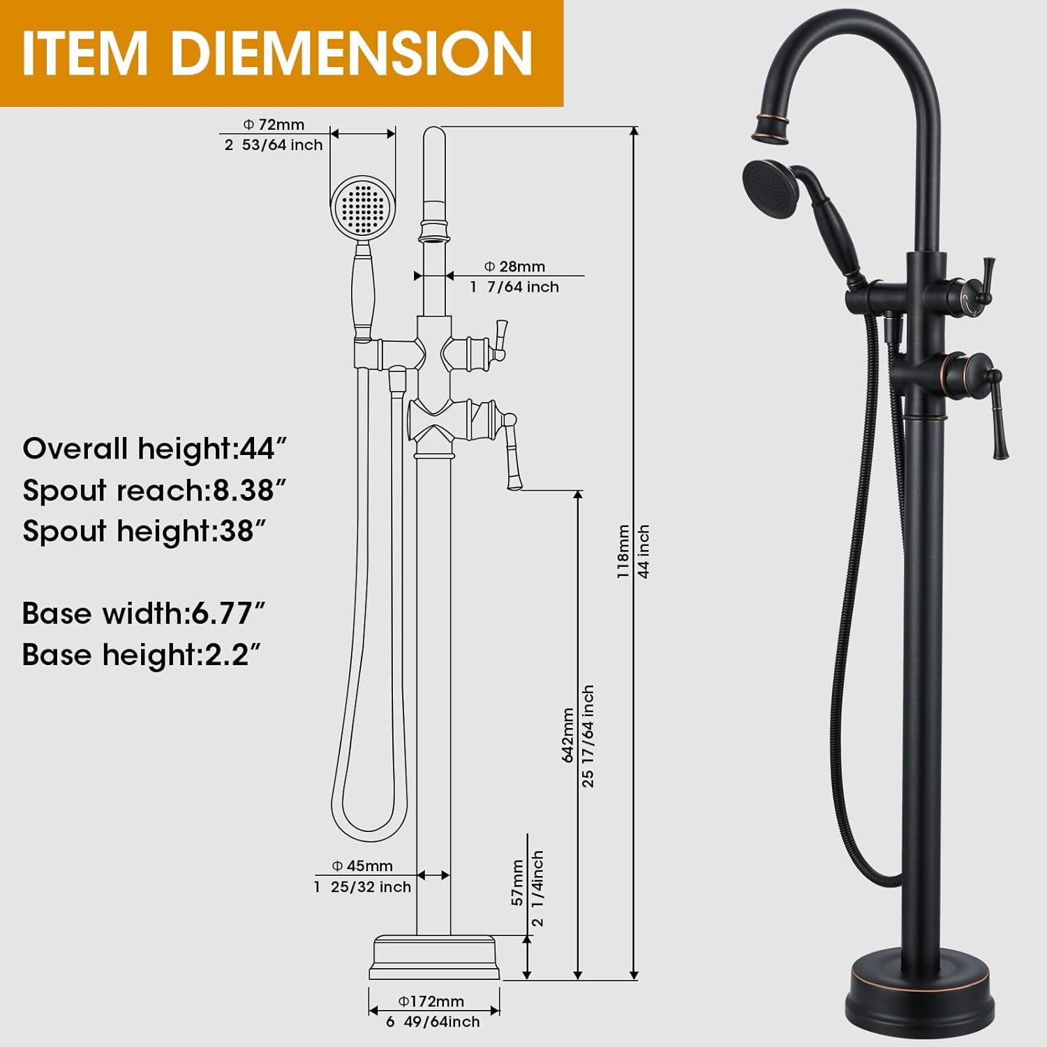 CASAINC Freestanding 2 Handles High Flow Bathtub Faucet with Hand Shower