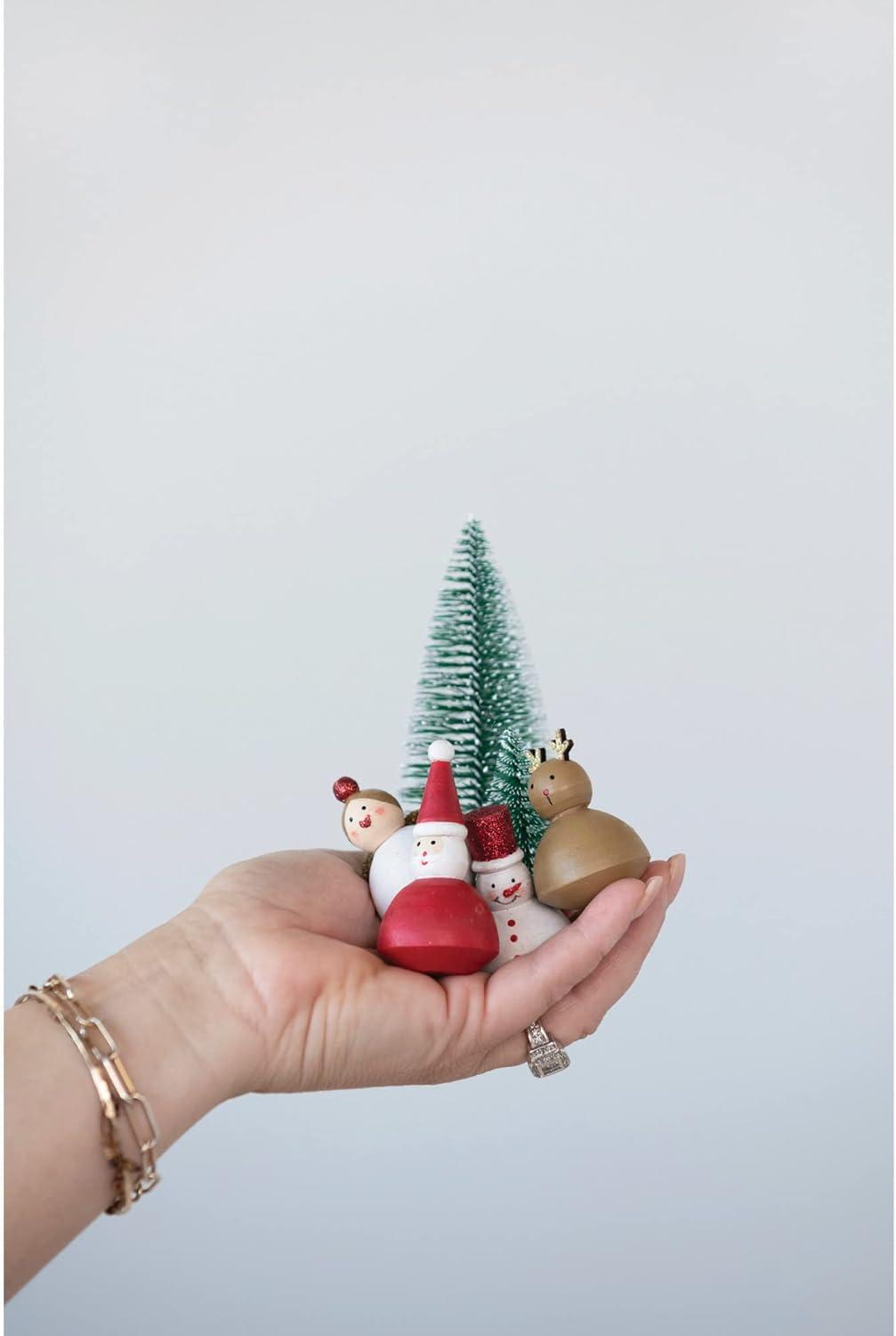 Creative Co-Op Christmas Garden Kit with Hand-Painted Wood Figures and Bottle Brush Trees, Multicolor