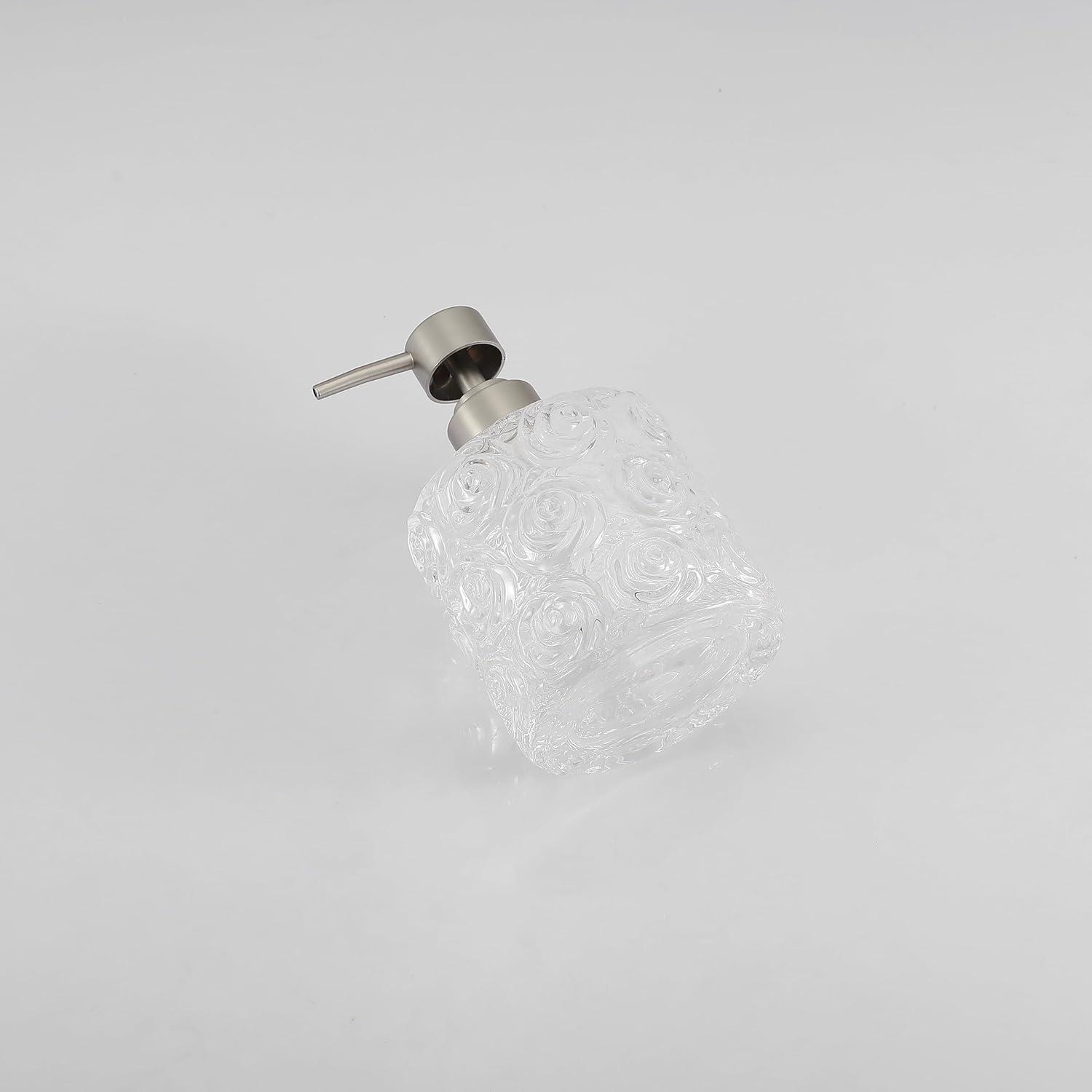 Marcella Glass Soap Dispenser with Soap Pump, Refillable 14 Ounce Capacity, Floral Design Rose Patterns, Heavy Weight Thick Glass for Bathroom, Premium Kitchen Soap Dispenser Peach Blush