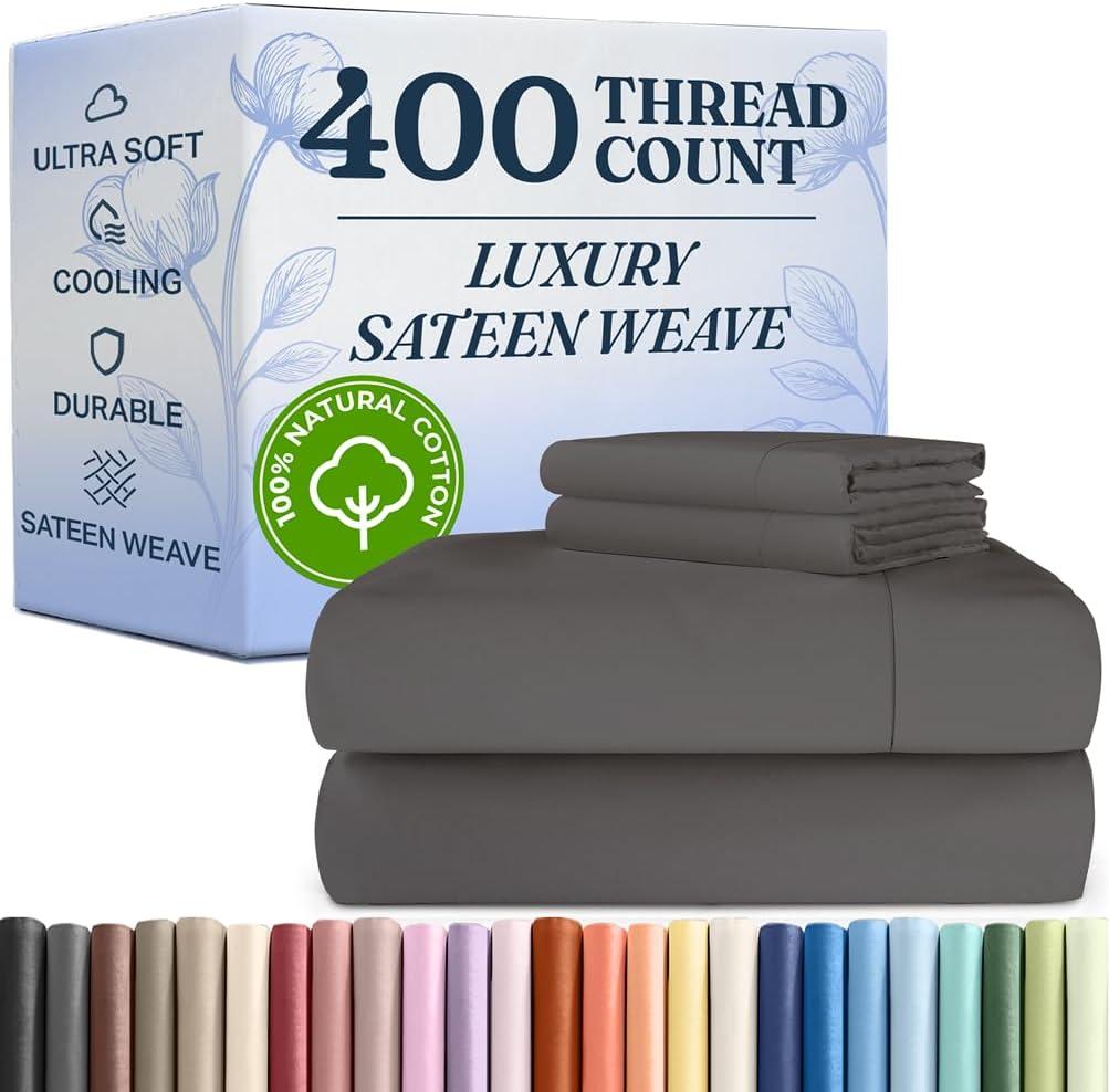 CGK Linens 4 Piece 100% Cotton 400 Thread Count Hotel Quality Bed Sheet Set