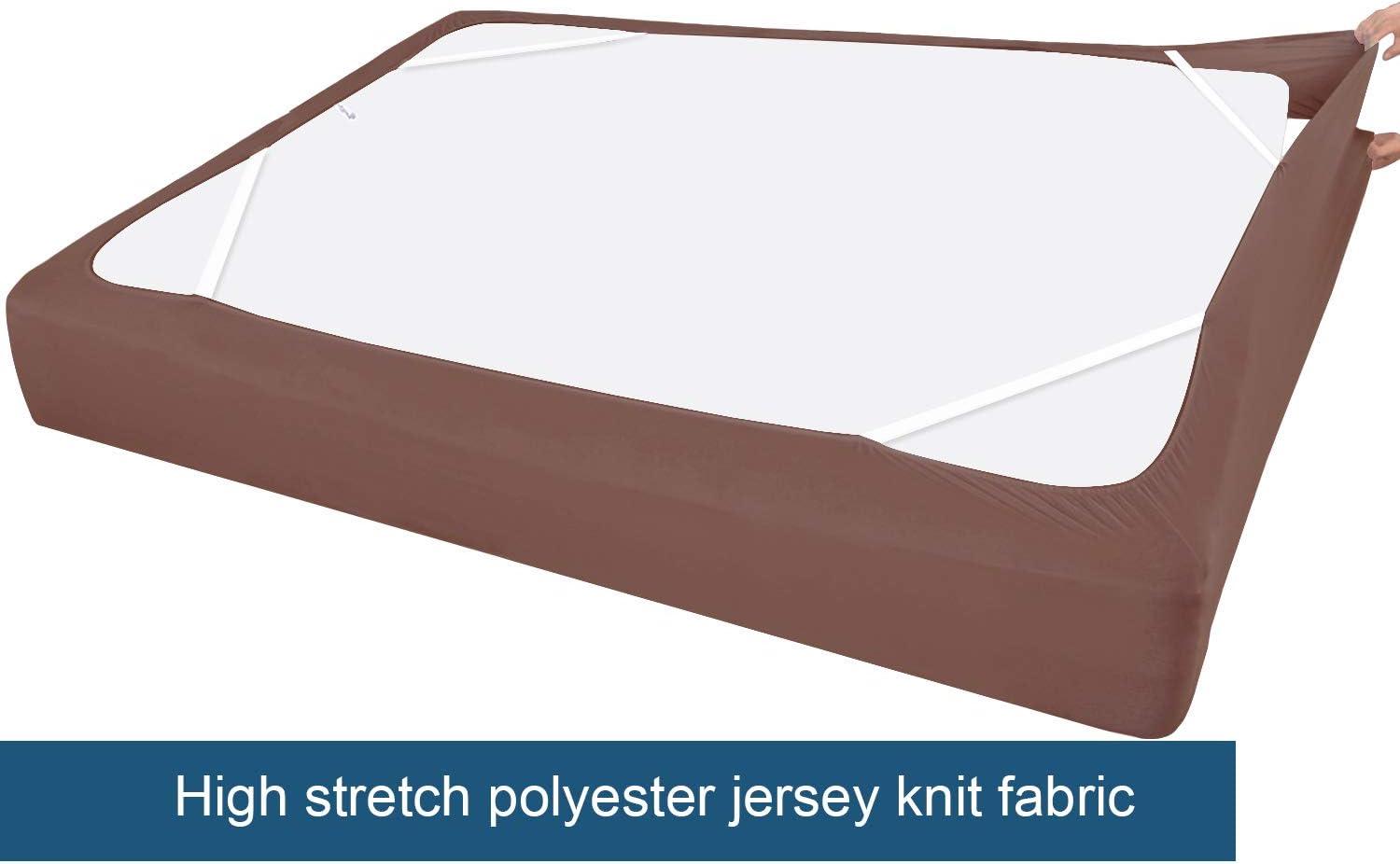 PiccoCasa Home Wrinkle Free Stretchy Fabric Wrap Around 4 Sides Bed Skirt Brown Queen