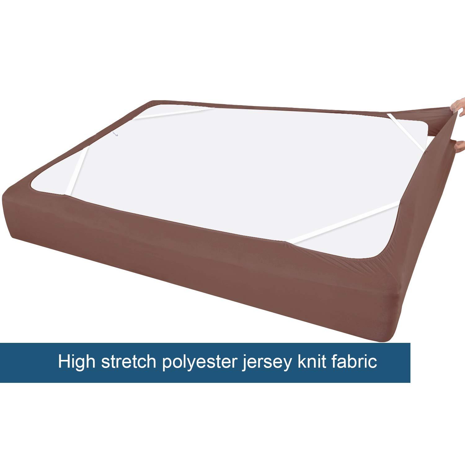 PiccoCasa Home Wrinkle Free Stretchy Fabric Wrap Around 4 Sides Bed Skirt Brown Queen
