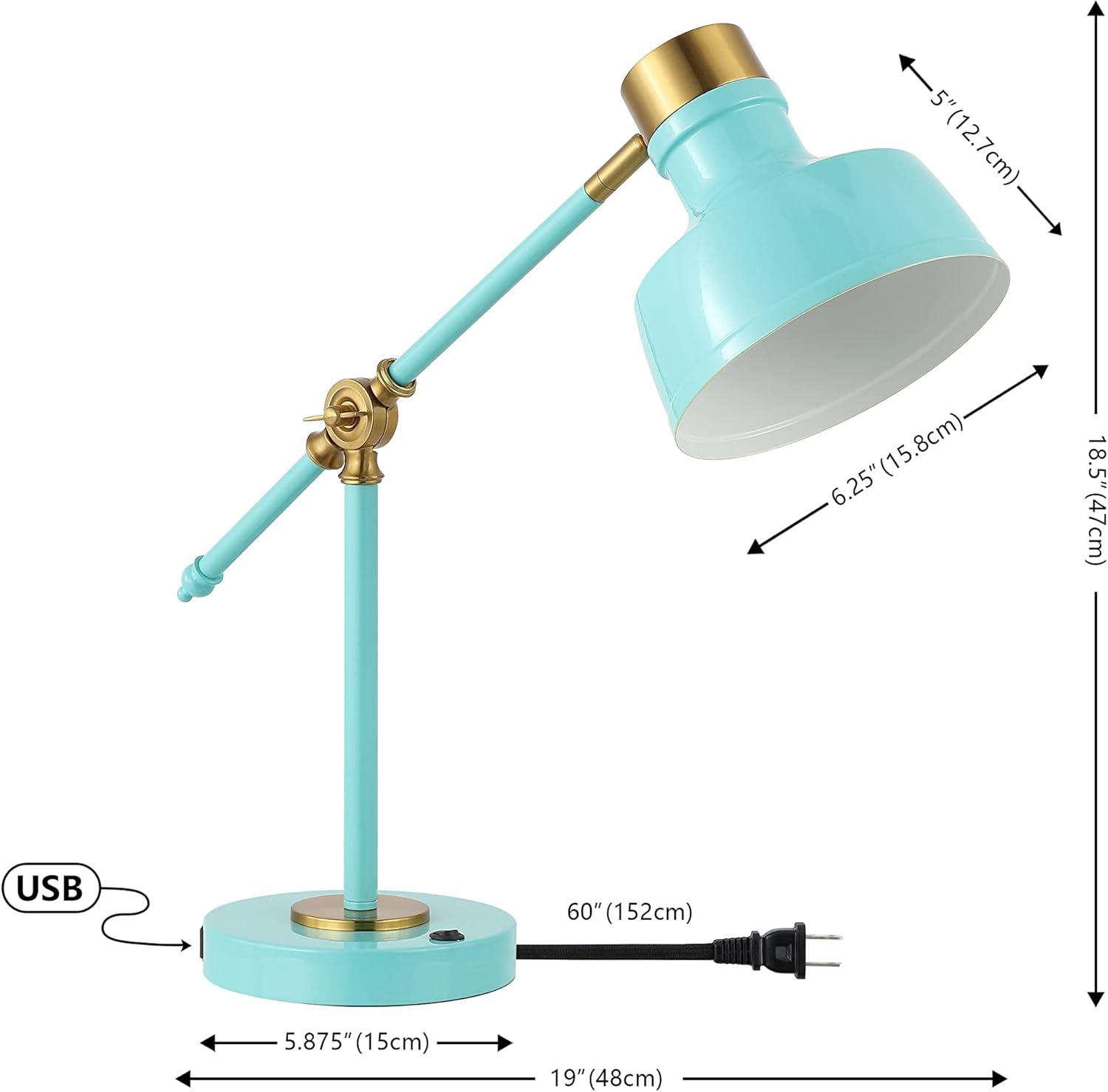 Cyan and Brass Adjustable Edison LED Task Lamp with USB