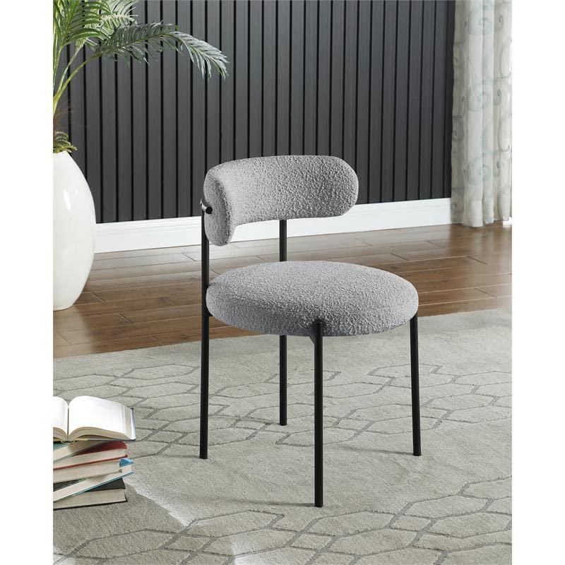 Contemporary Matte Black Iron Dining Chair with Grey Boucle Fabric