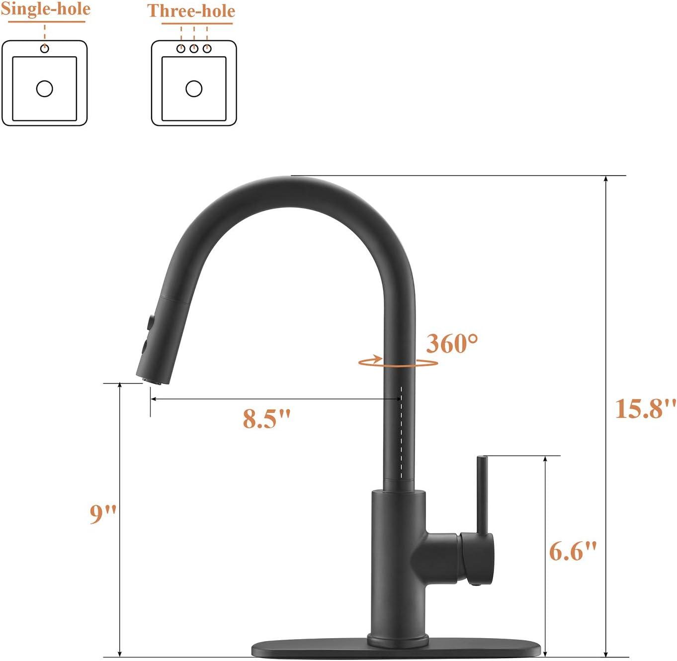 Matte Black Stainless Steel Pull-Down Kitchen Faucet