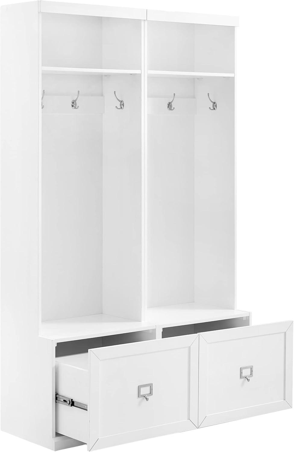 2pc Harper Entryway Hall Trees White - Crosley: Organizer with Bench, 8 Coat Hooks, Label Drawers