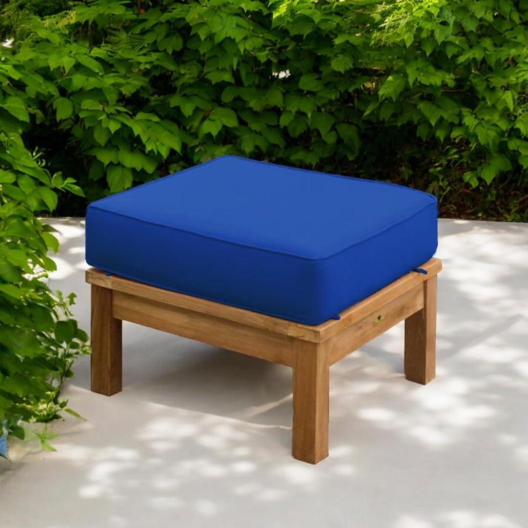 Navy Teak Outdoor Patio Ottoman with Cushion