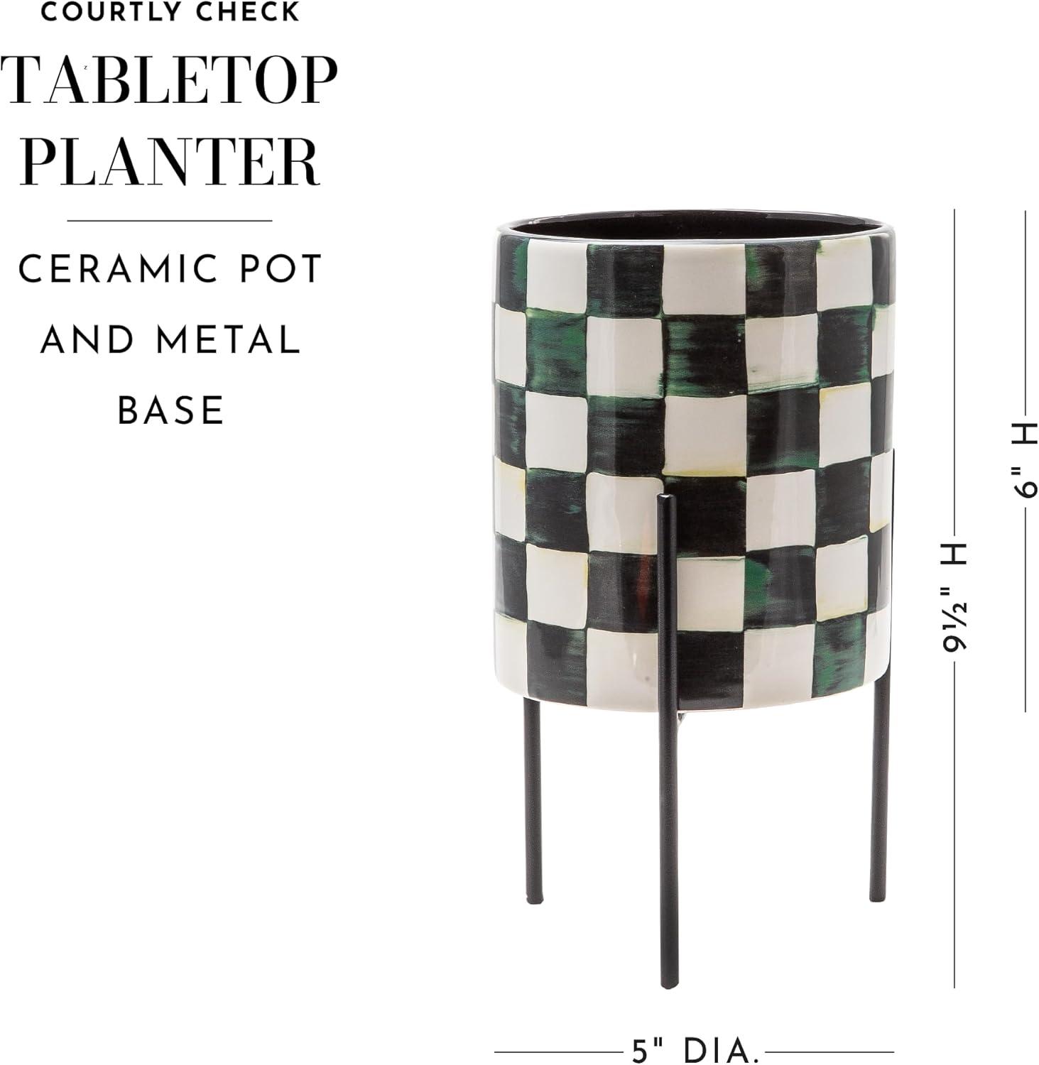 Black and White Ceramic Planter with Metal Stand