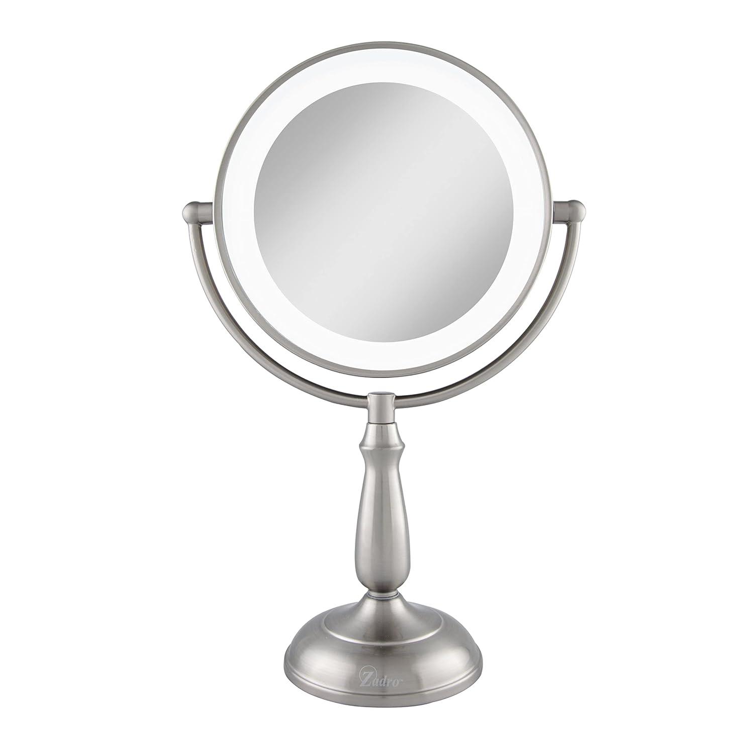 7.5 in. x 17.25 in. Smart Touch Dimming LED Freestanding Bi-View 10X/1X Vanity Beauty Makeup Mirror in Satin Nickel