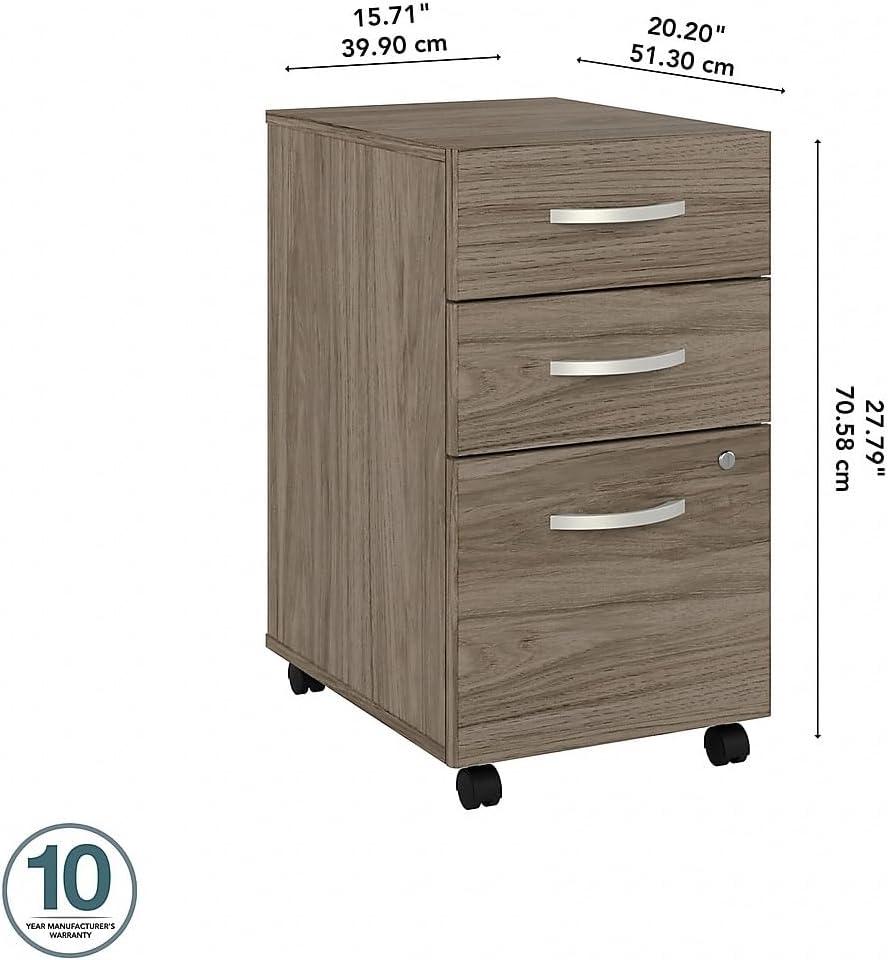 Hybrid 3 Drawer Mobile File Cabinet in Modern Hickory - Engineered Wood