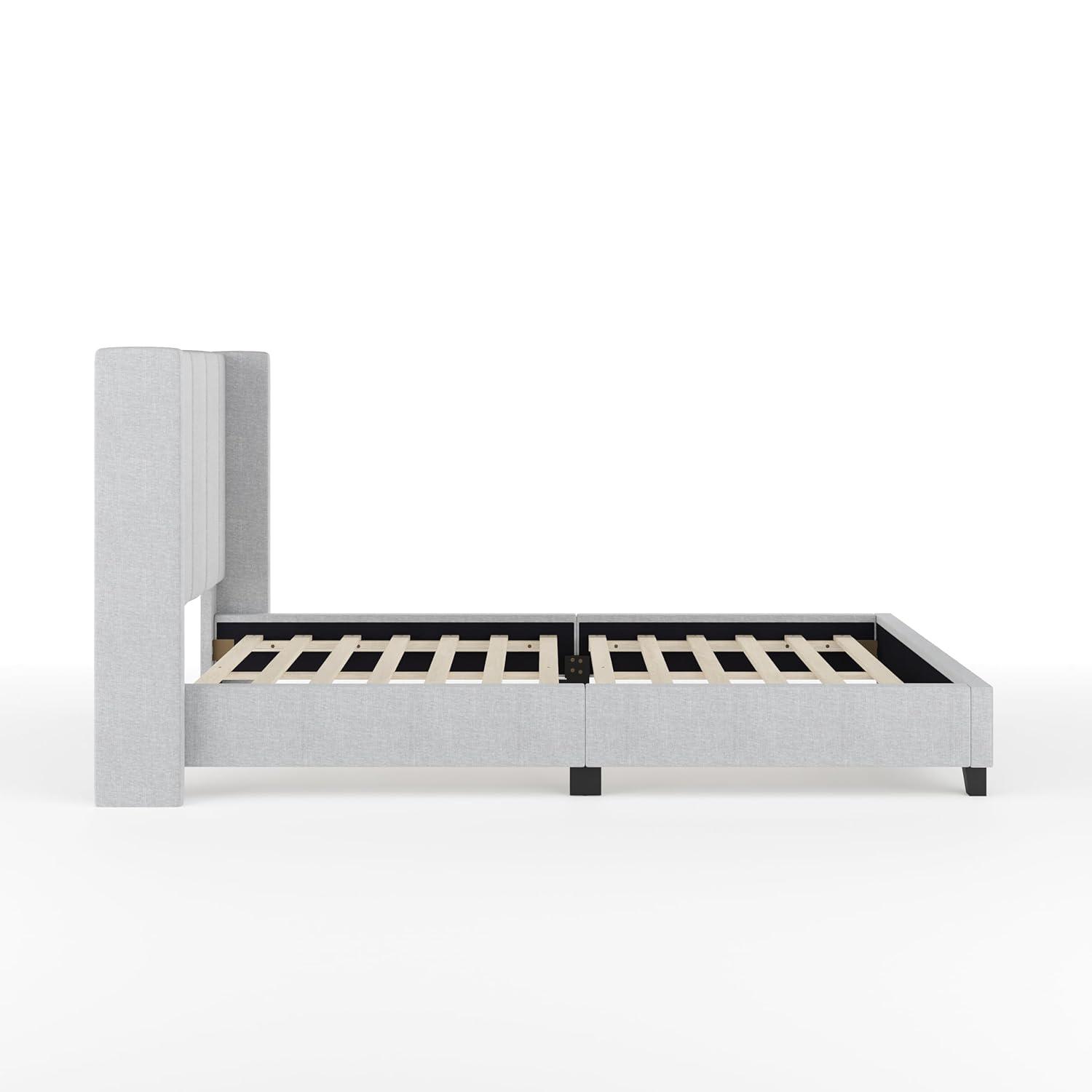 Martha Stewart Kay Upholstered Platform Bed With Channel Stitched Wingback Headboard