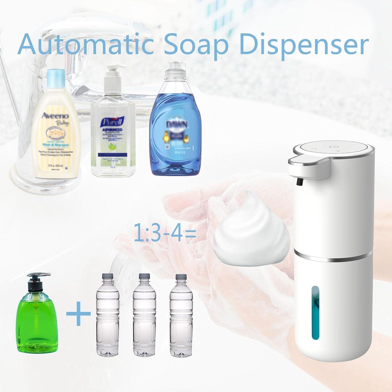 Automatic Foaming Soap Dispenser, Rechargeable, 400ml Touchless Soap Dispenser, Wall-Mounted, Waterproof Hands Free Infrared Motion Sensor Countertop, Auto Foam, Soap Pump (P11), White