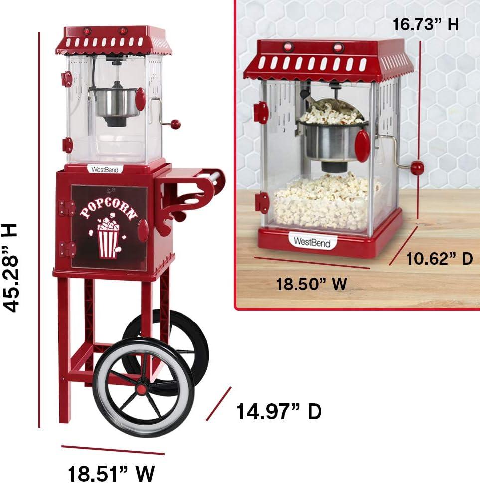 West Bend West Bend Compact Popcorn Machine and Cart, 10-Cup Capacity