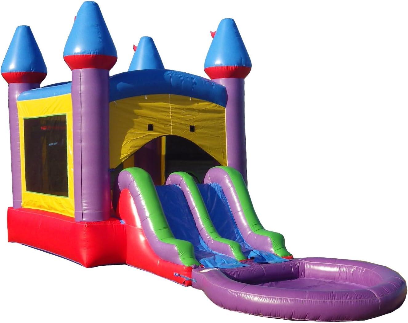 Colorful Castle Bounce House with Dual Slide and Pool