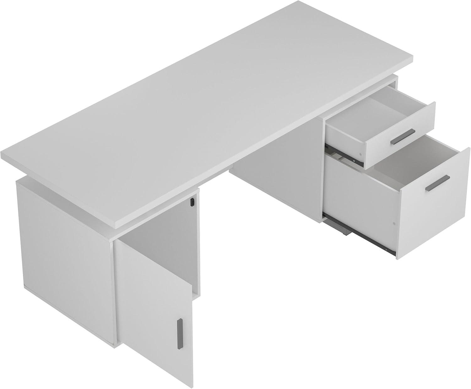 Lawtey 2 Drawer Office Desk White High Gloss - Coaster: Modern Home Office Furniture with File Storage