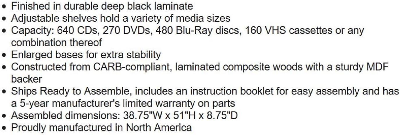 Double Width Wall Storage Black - Prepac: Library-Style Media Organizer, Holds 640 CDs & 270 DVDs