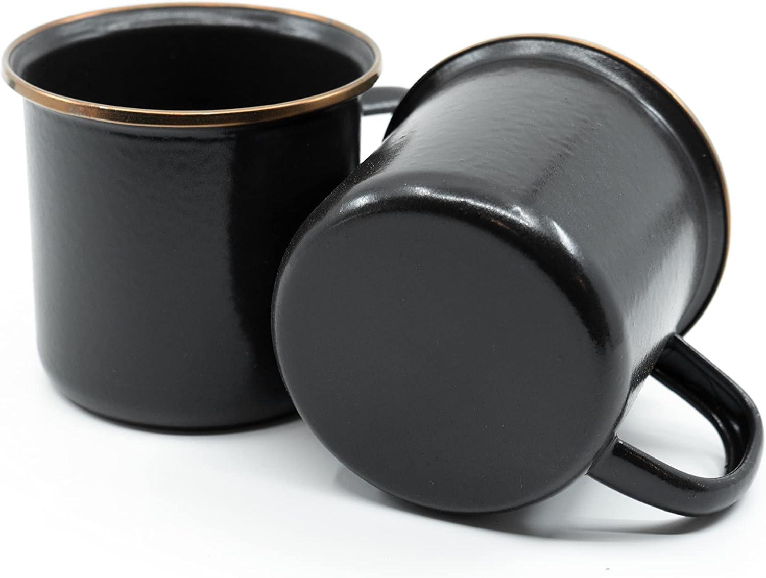 Charcoal Enamel 16-oz Coffee Mugs with Stainless Steel Rim - Set of 2