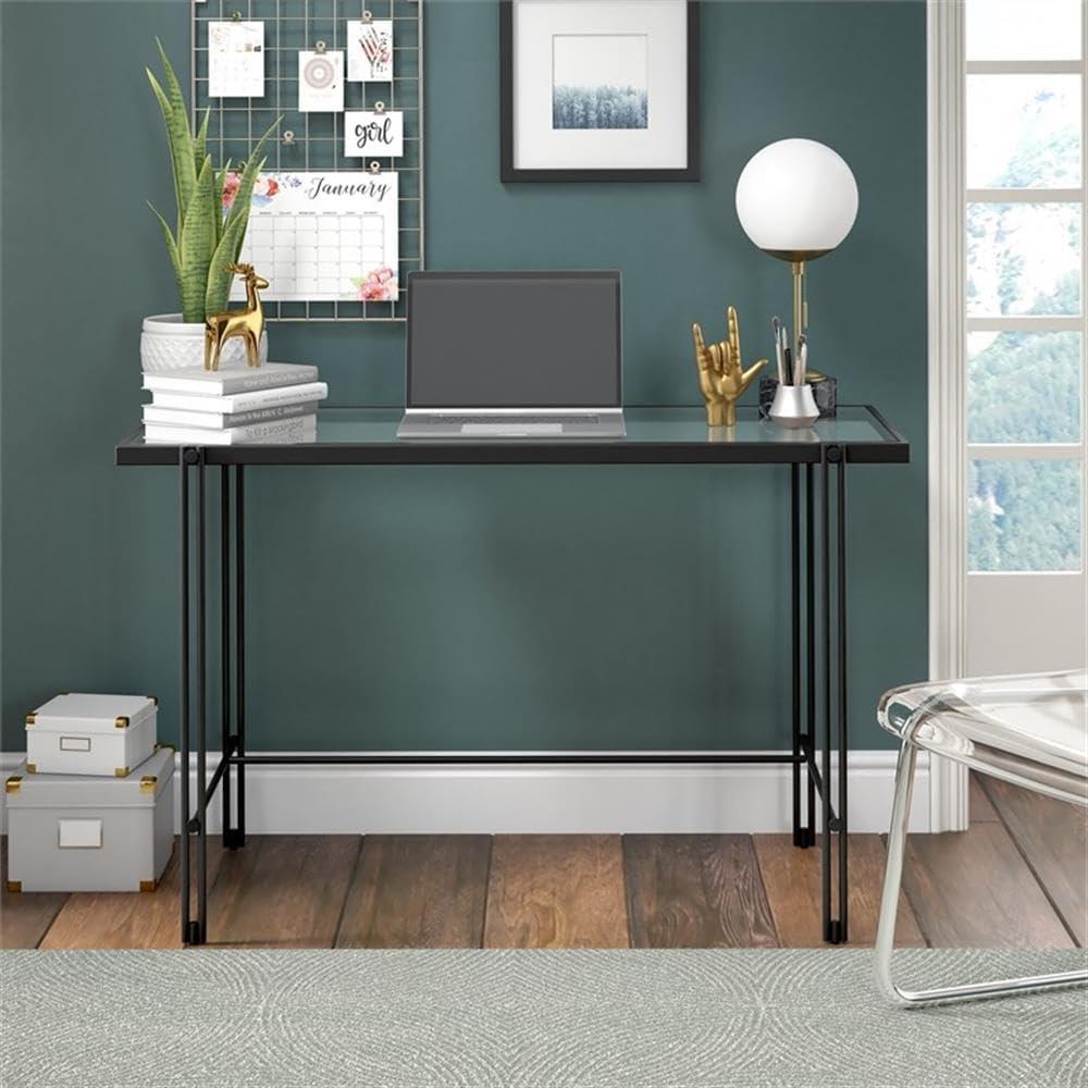 Evelyn&Zoe Contemporary 48 in. Blackened Bronze Metal Desk with Glass Top