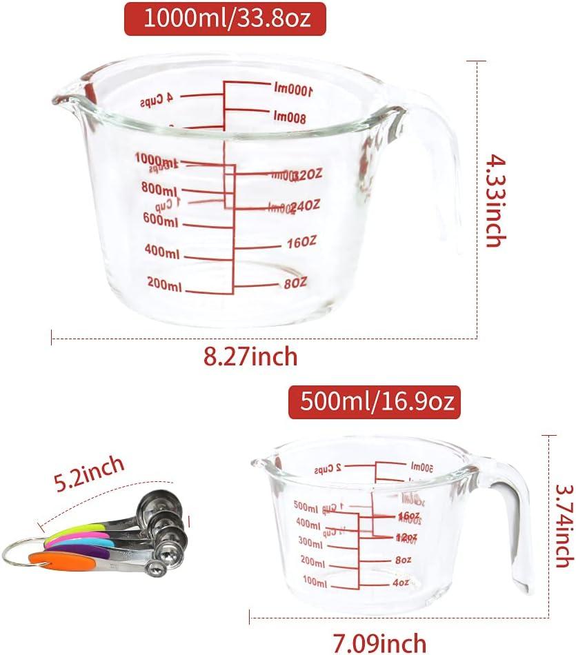 Borosilicate Glass Measuring Cup Set with Spoons, 34 and 17 oz