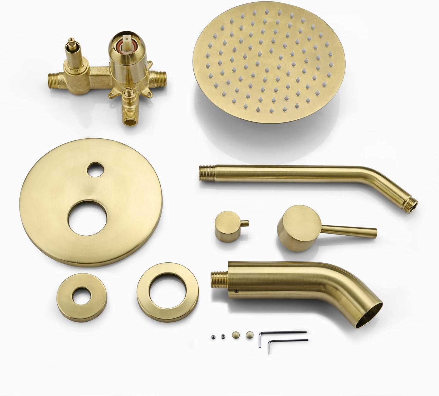 Brushed Gold Wall-Mounted Rain Shower and Tub Faucet Set