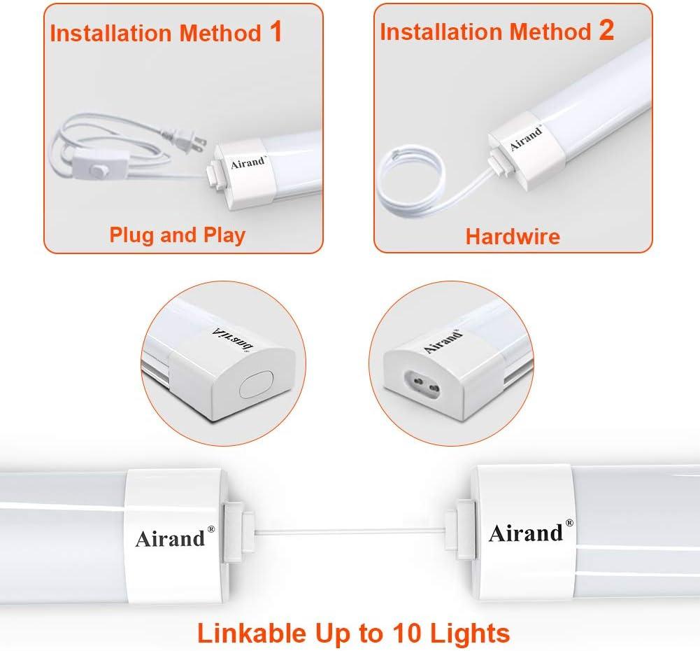 Airand LED Shop Lights for Garage 4FT with Plug, Utility Linkable LED Tube Light 5000K Under Cabinet Lighting,3600 LM LED Ceiling and Closet Light 36W, Corded Electric with ON/Off Switch