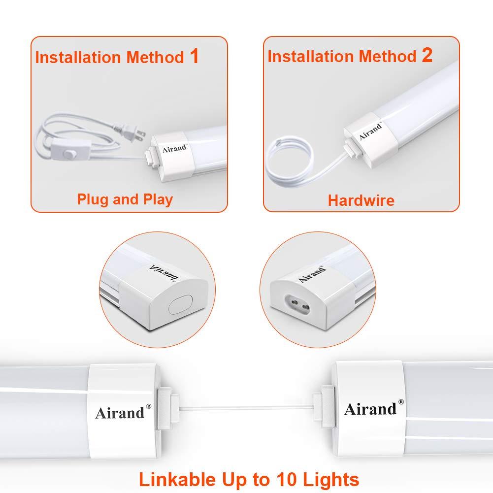 Airand LED Shop Lights for Garage 4FT with Plug, Utility Linkable LED Tube Light 5000K Under Cabinet Lighting,3600 LM LED Ceiling and Closet Light 36W, Corded Electric with ON/Off Switch